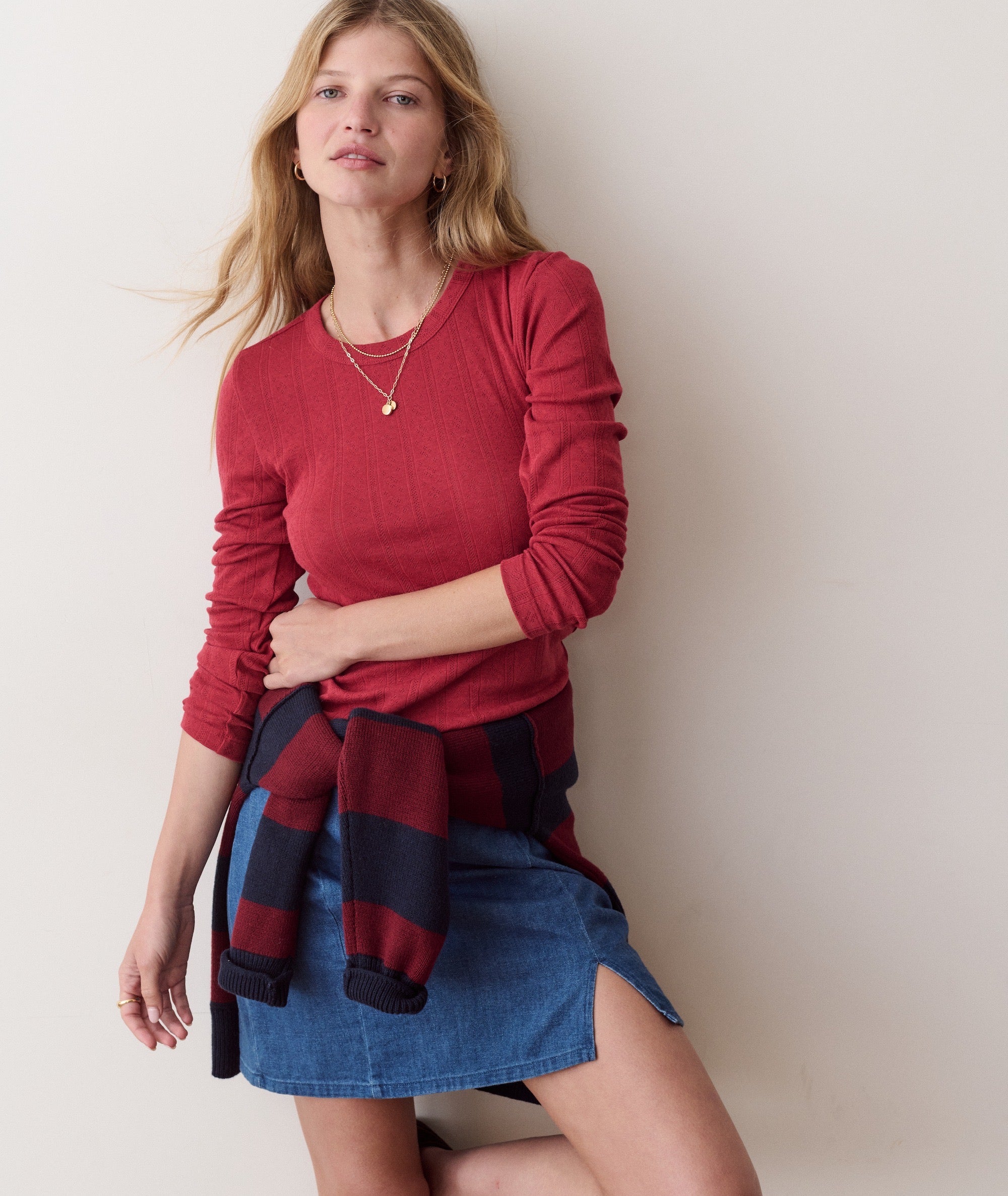 Lexi Pointelle Long Sleeve Crew Tee