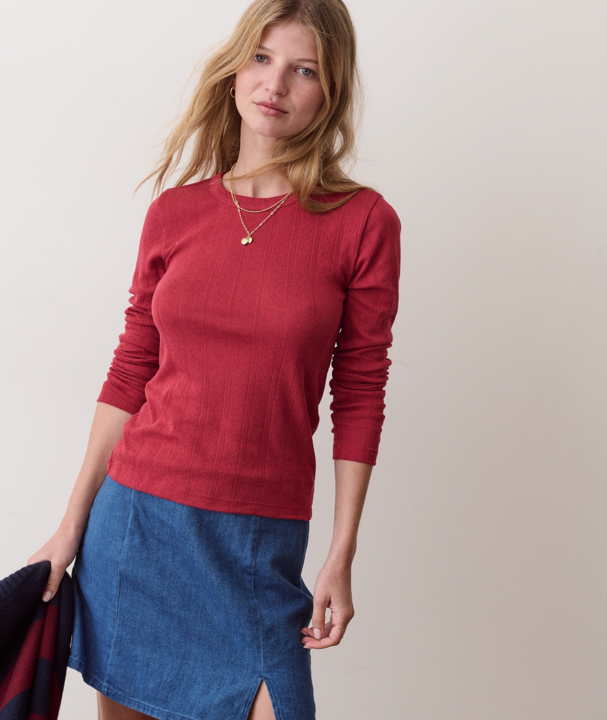 Lexi Pointelle Long Sleeve Crew Tee