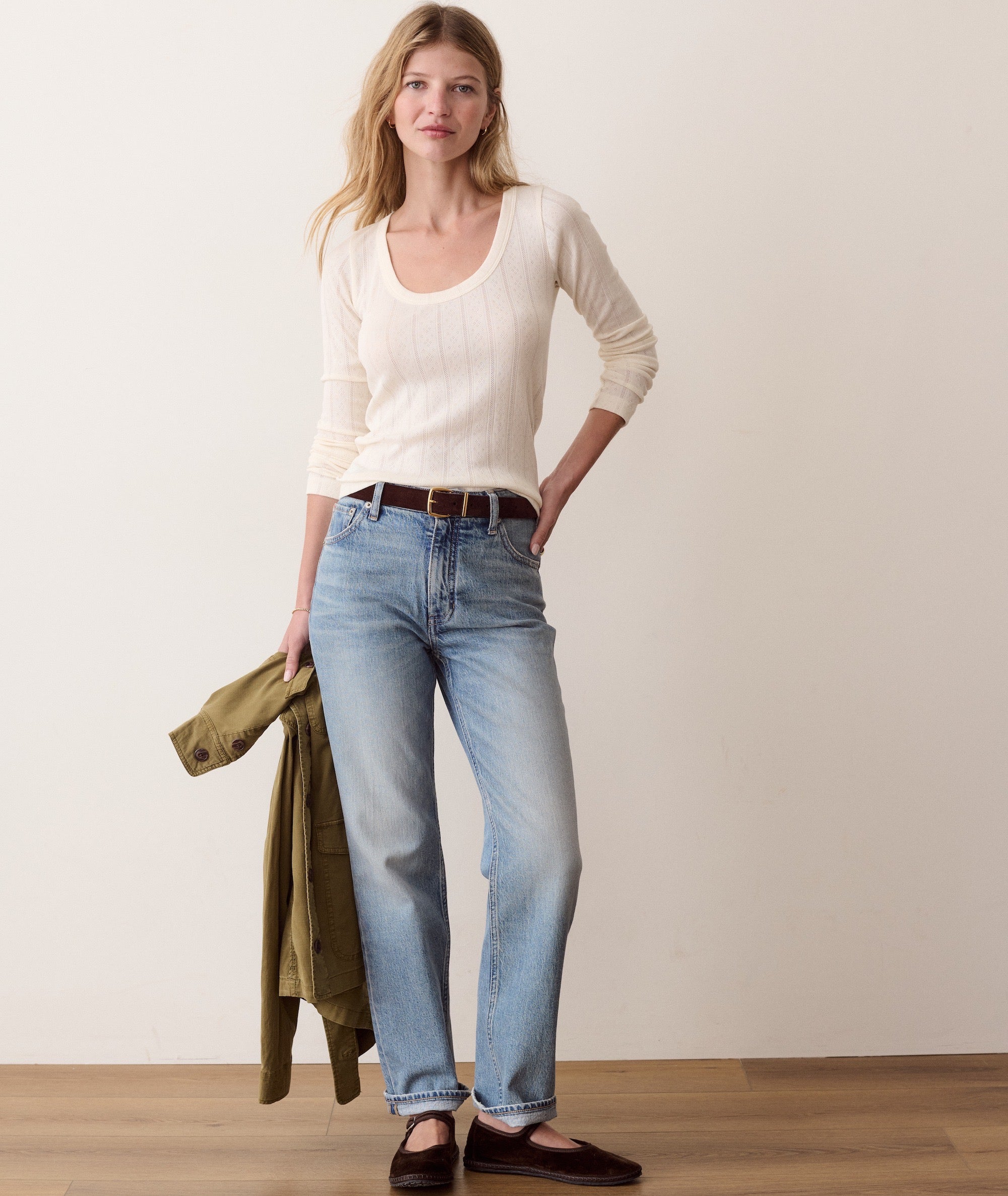 Lexi Pointelle Long Sleeve Scoop Tee