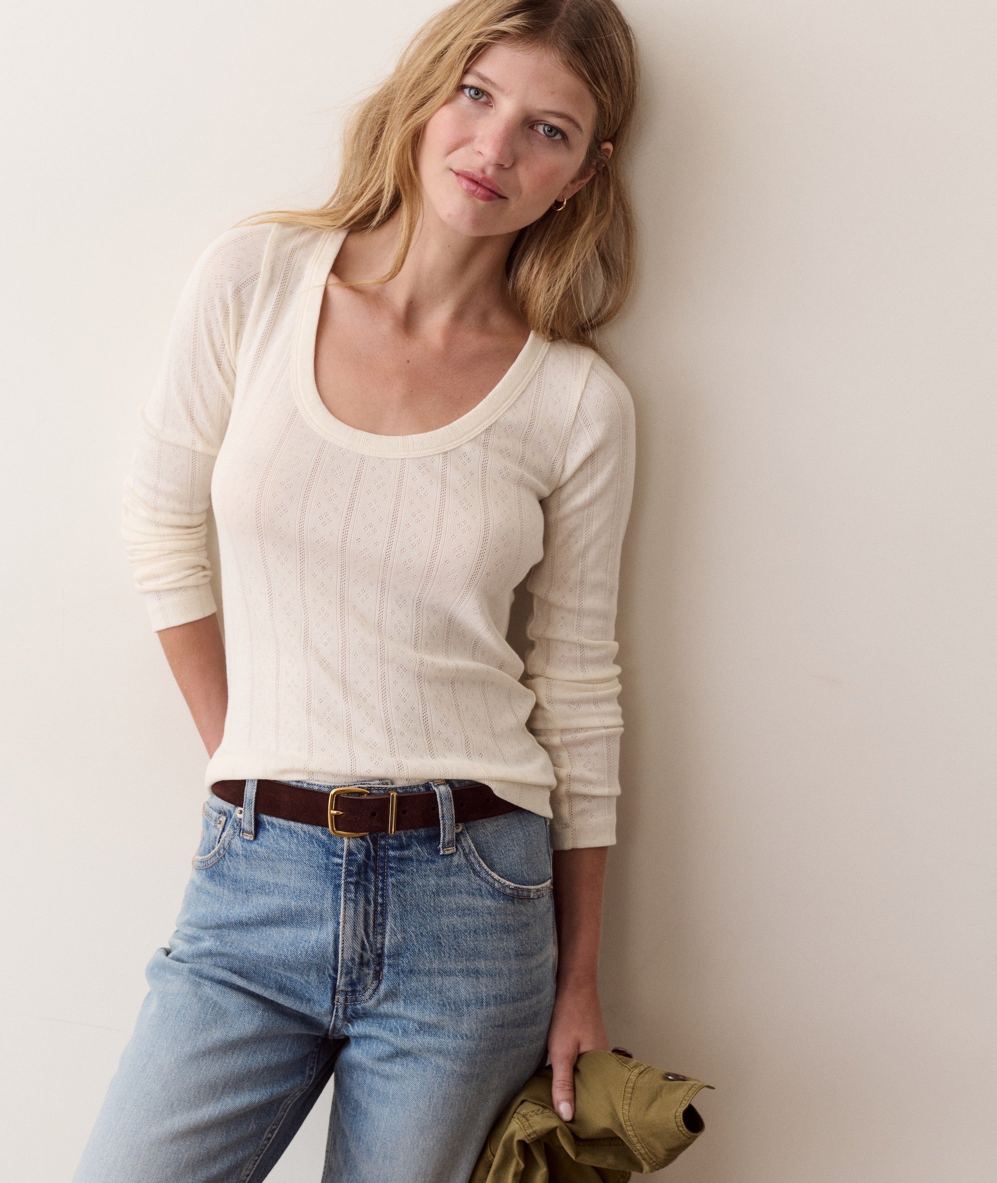 Lexi Pointelle Long Sleeve Scoop Tee