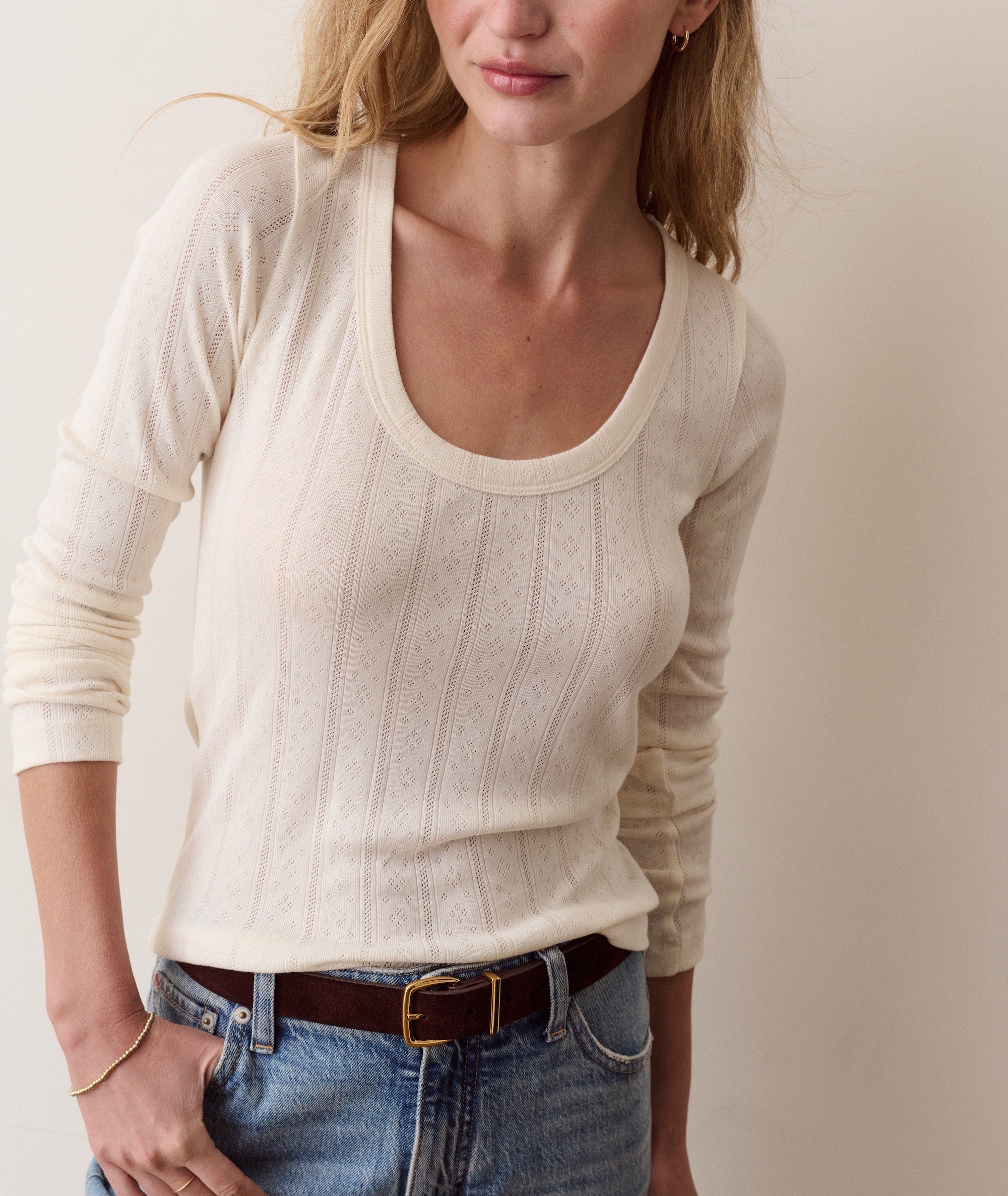 Lexi Pointelle Long Sleeve Scoop Tee