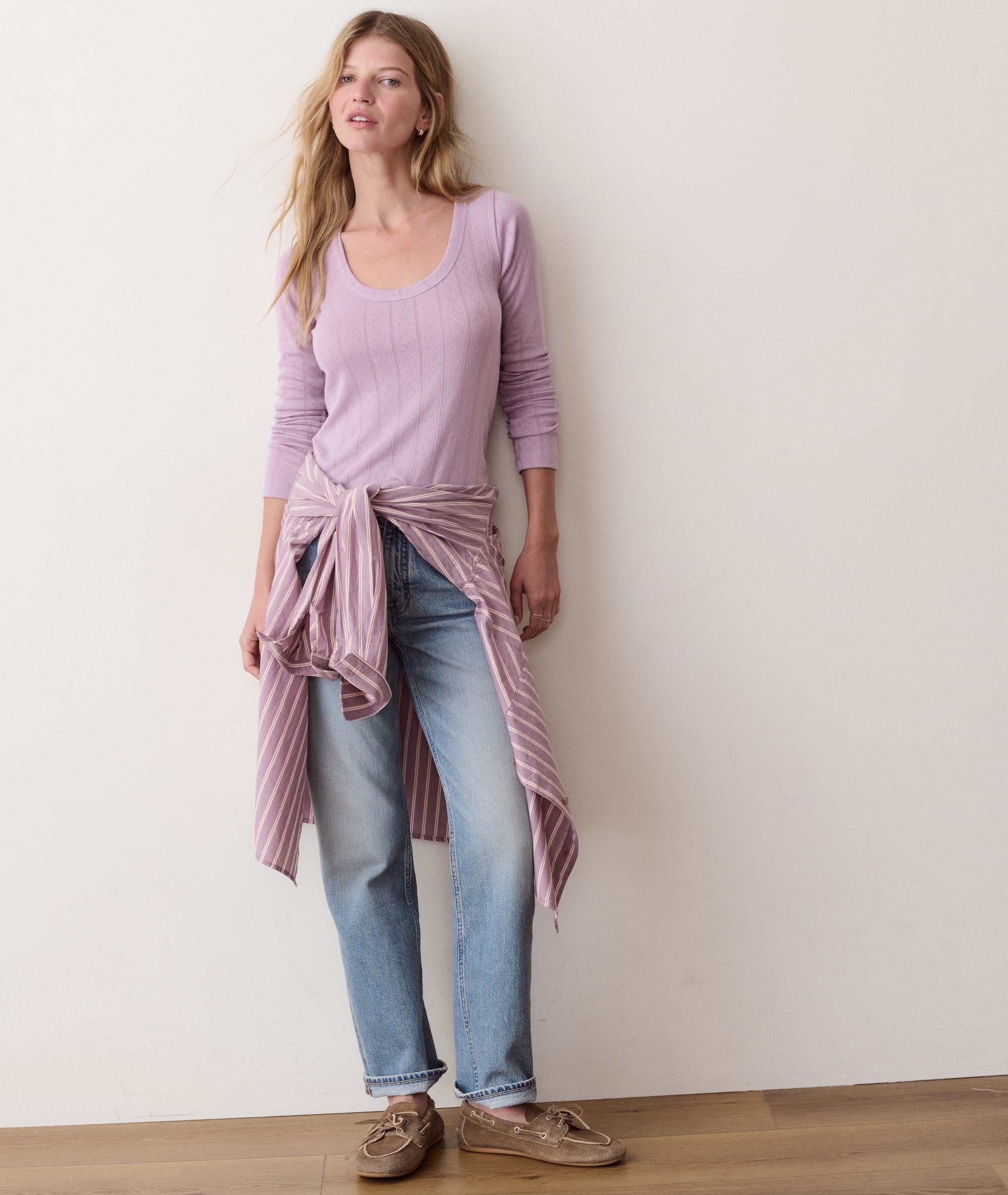 Lexi Pointelle Long Sleeve Scoop Tee