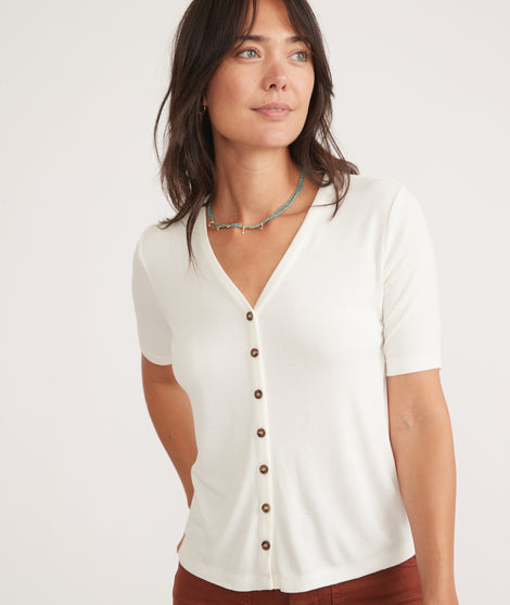 Lexi Rib Button Top in Antique White
