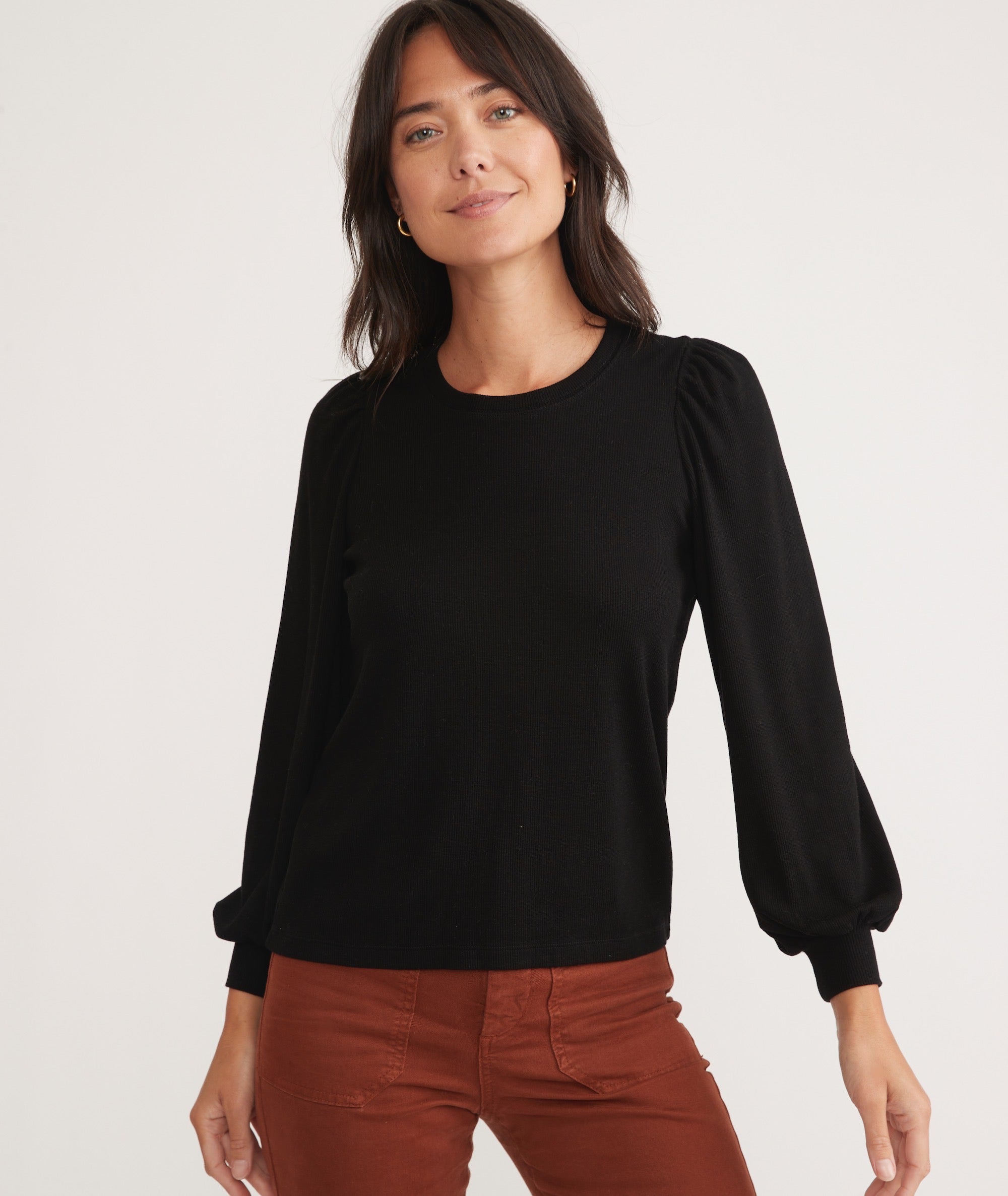 Black long sleeve puff sleeve top best sale