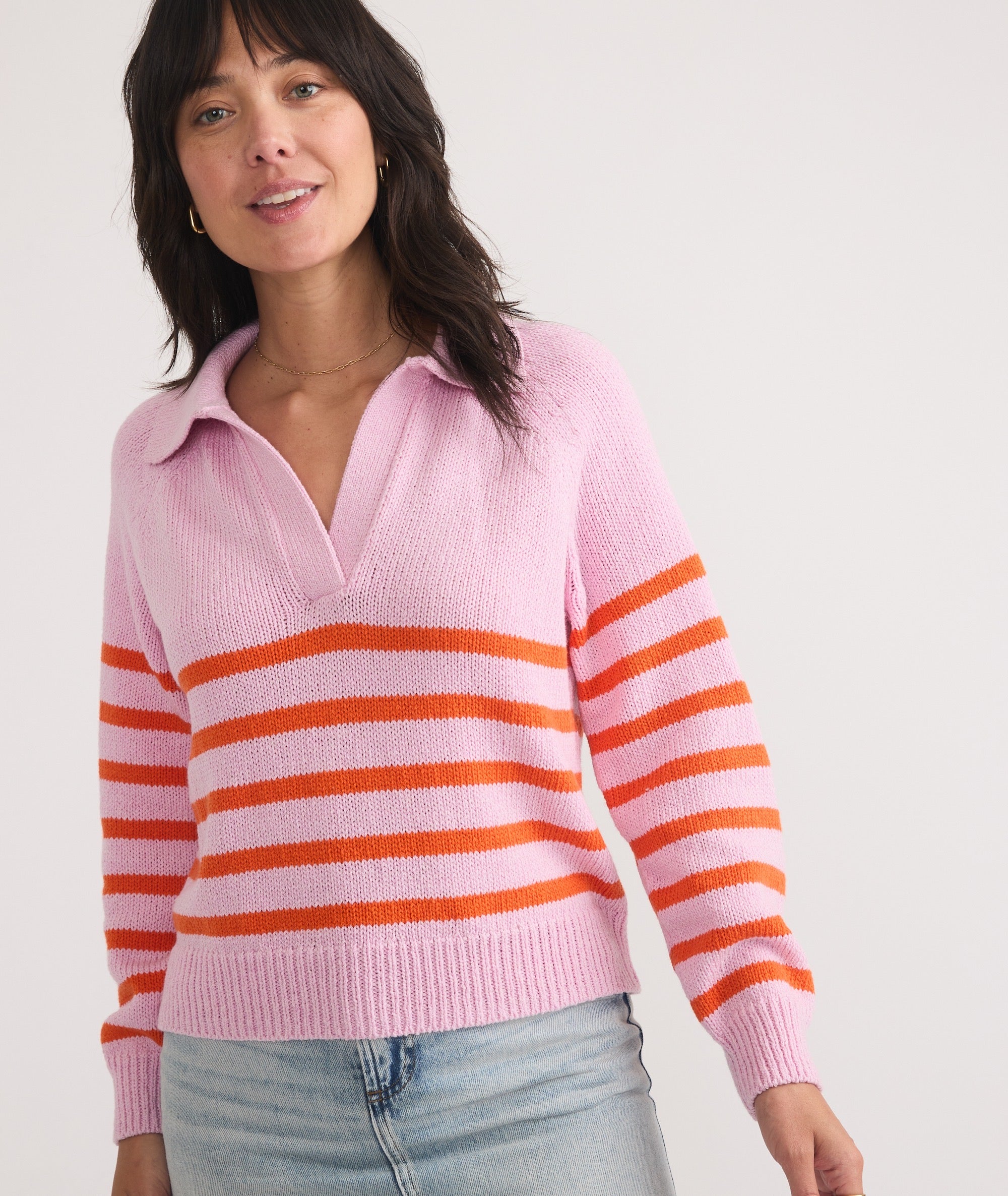 Pink and orange striped sweater online