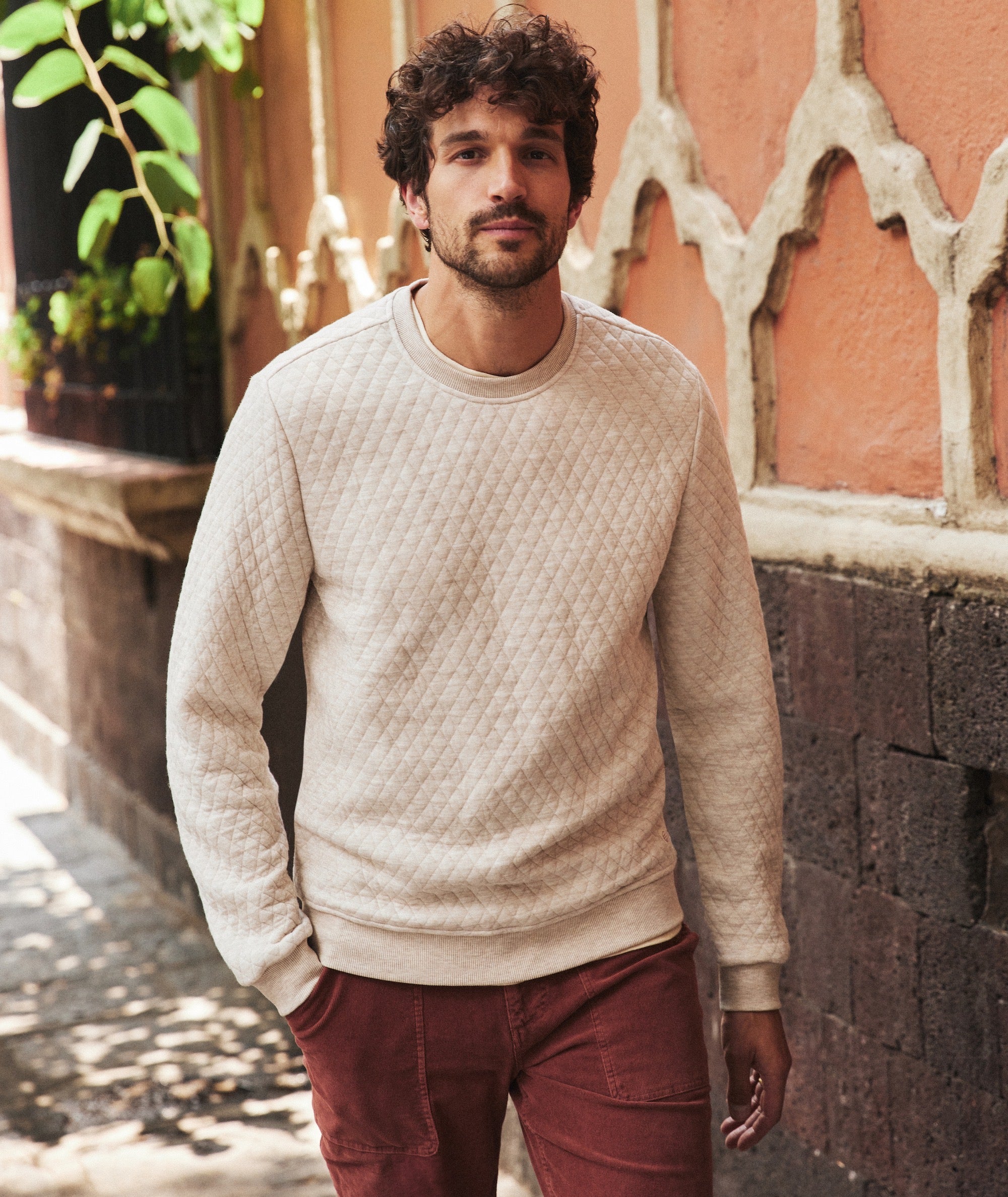 Men's Corbet Quilted Crewneck in Oat