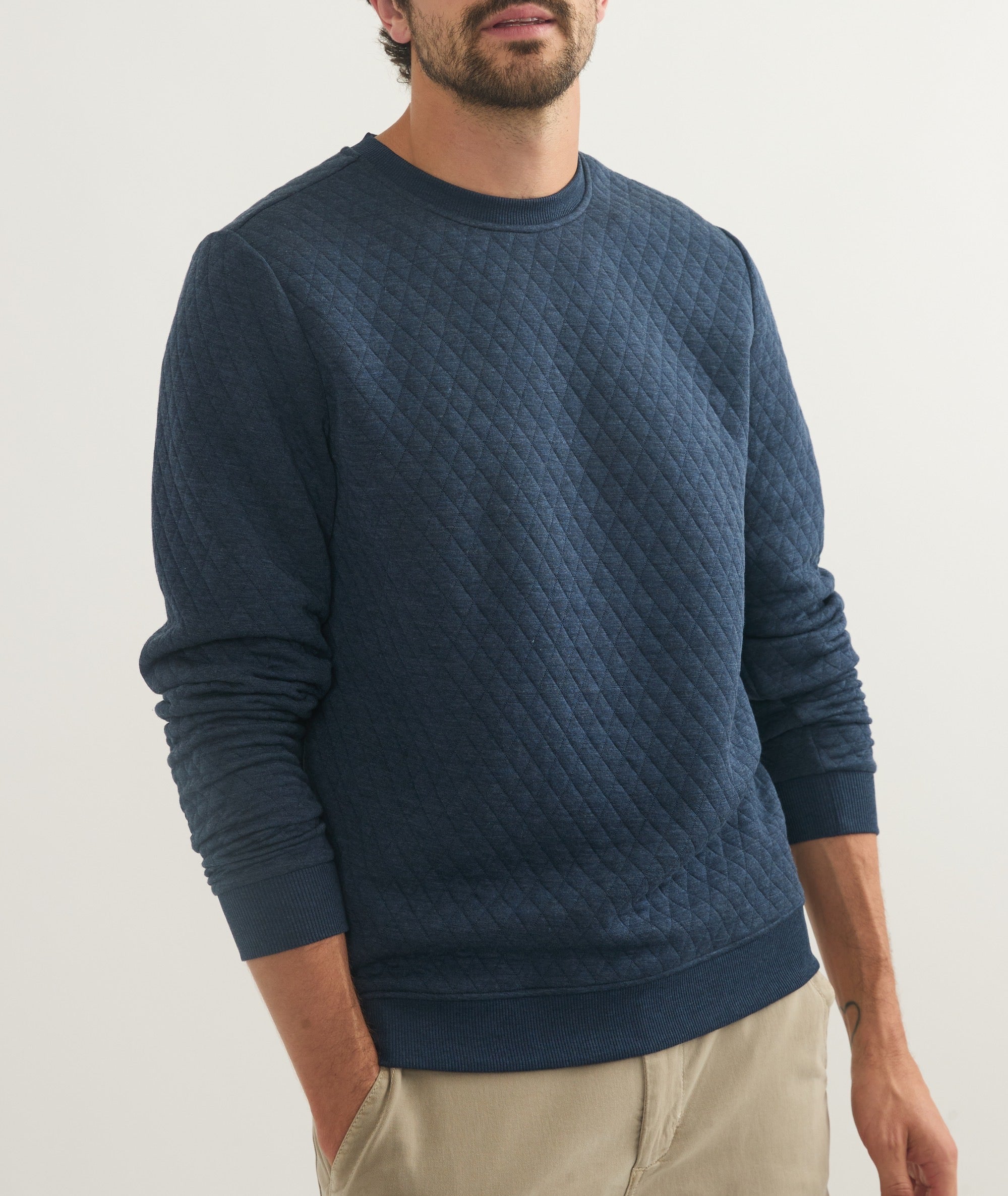 Men's Corbet Quilted Crewneck in Navy