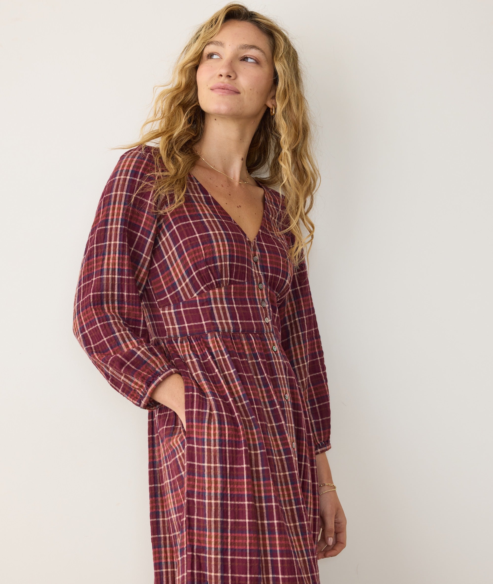 Women's Maeve Midi Dress | Merlot Plaid | Small by Marine Layer Women's Maeve Midi Dress | Merlot Plaid | Small by Marine Layer