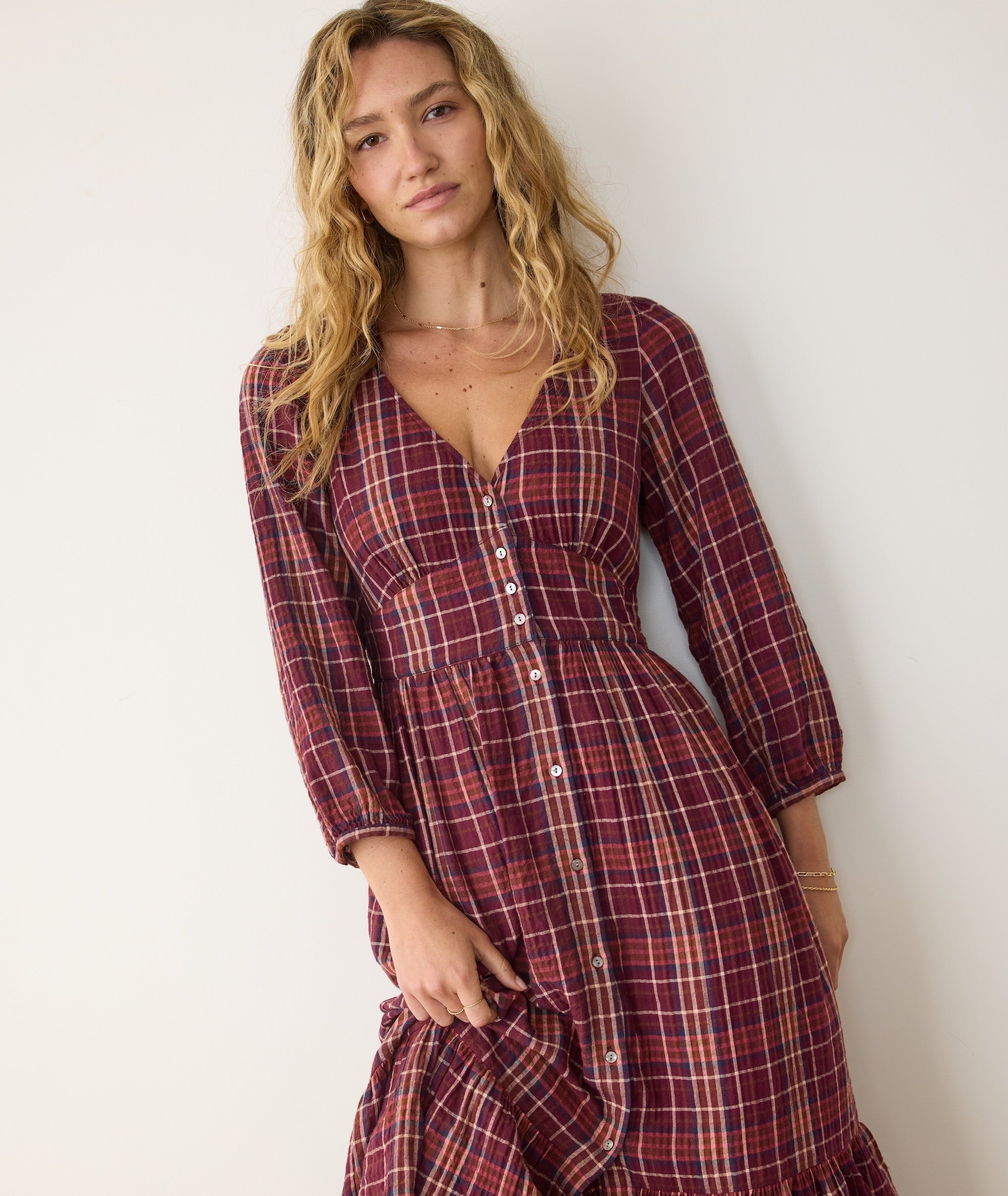 Women's Maeve Midi Dress | Merlot Plaid | Small by Marine Layer Women's Maeve Midi Dress | Merlot Plaid | Small by Marine Layer