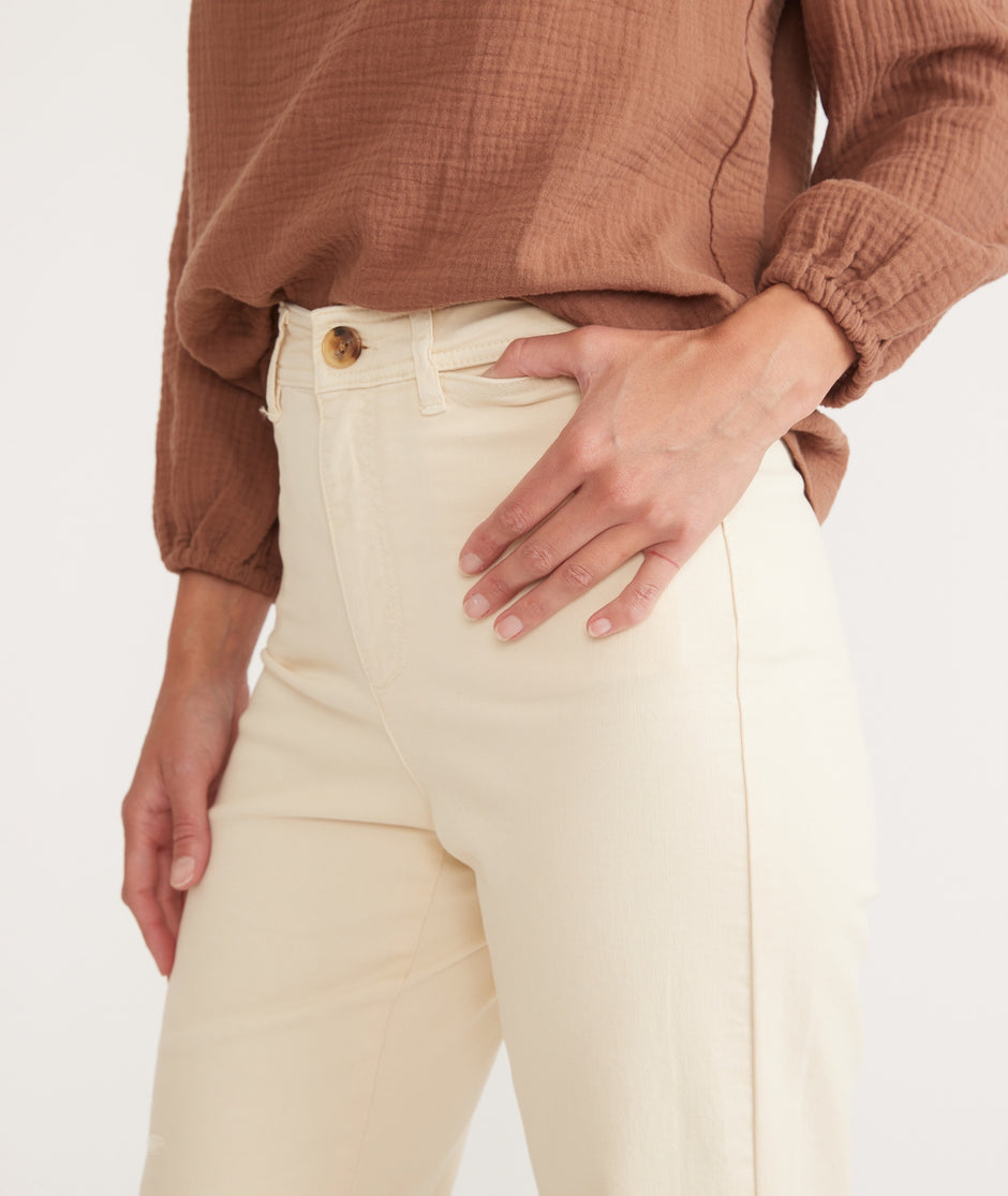 Full Length Raw Edge Bridget Pant in Cream