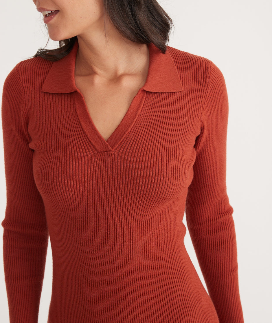 Lexi Rib Long Sleeve Sweater Polo Dress