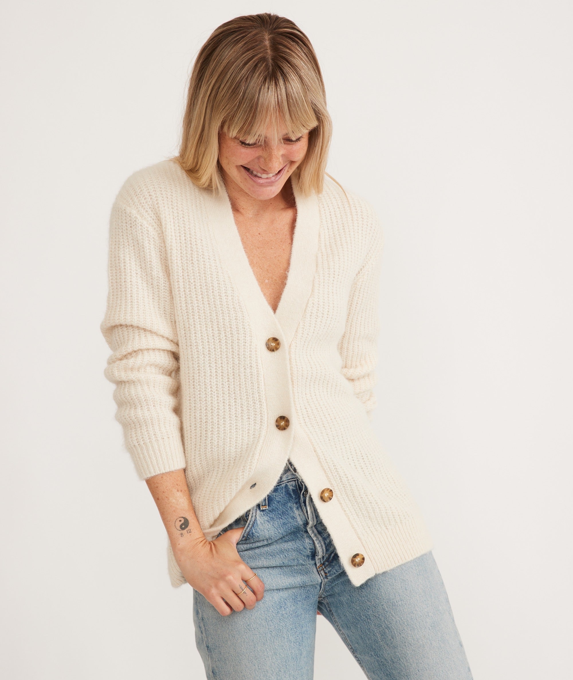 Oversized cream cardigan store