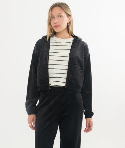 Cord Velour Cropped Zip Up Hoodie