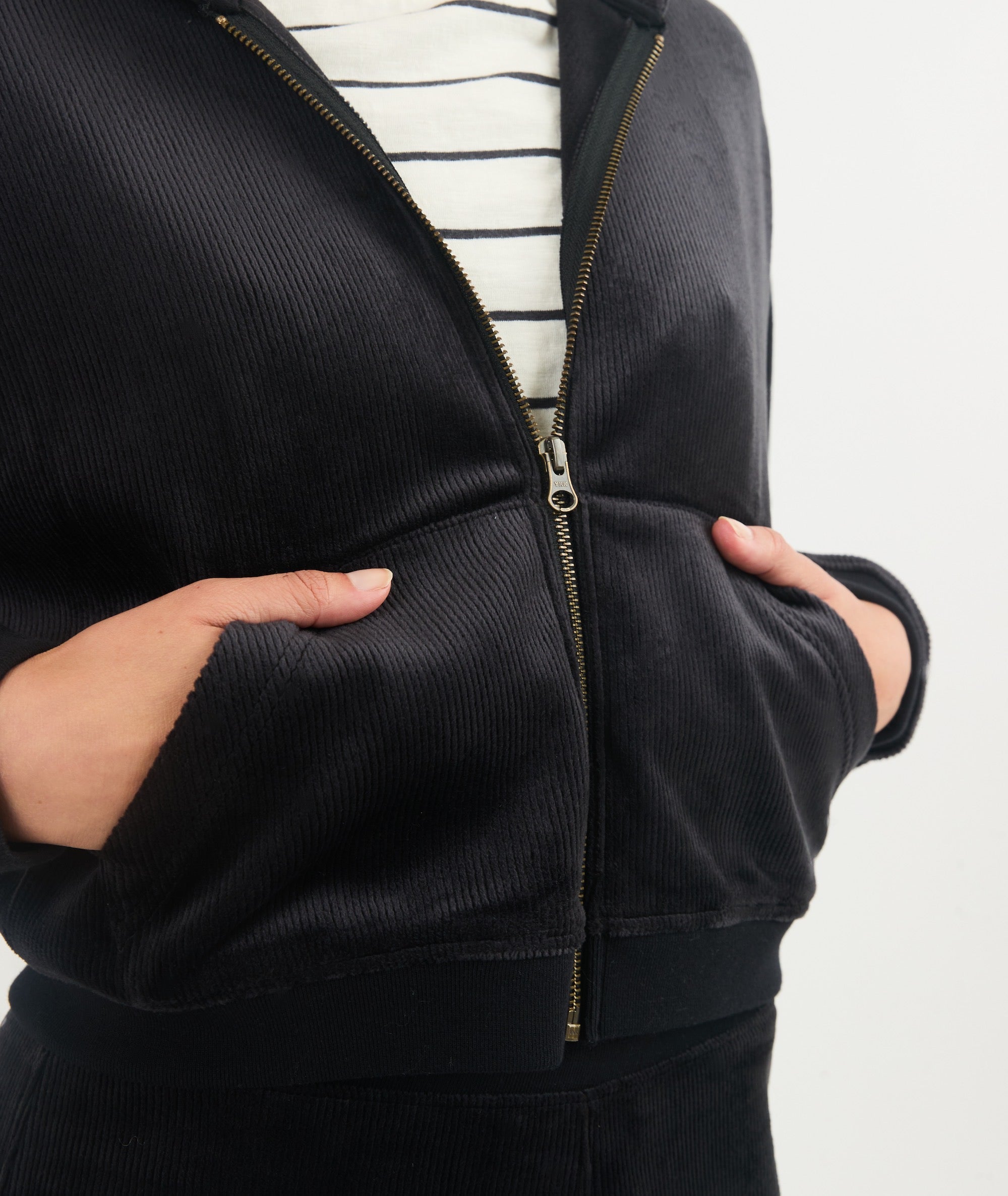 Cord Velour Cropped Zip Up Hoodie