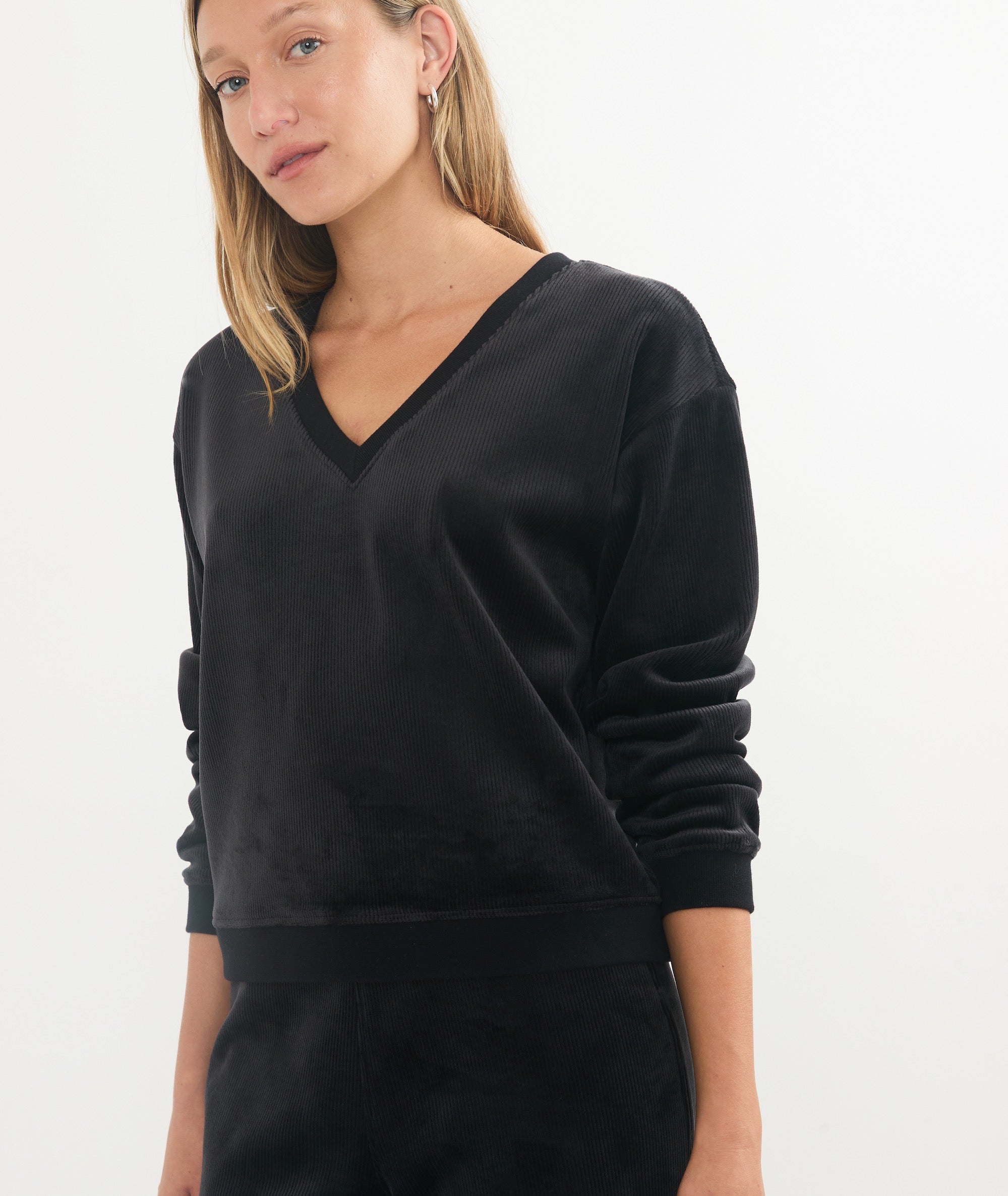 Cord Velour V-Neck Sweatshirt