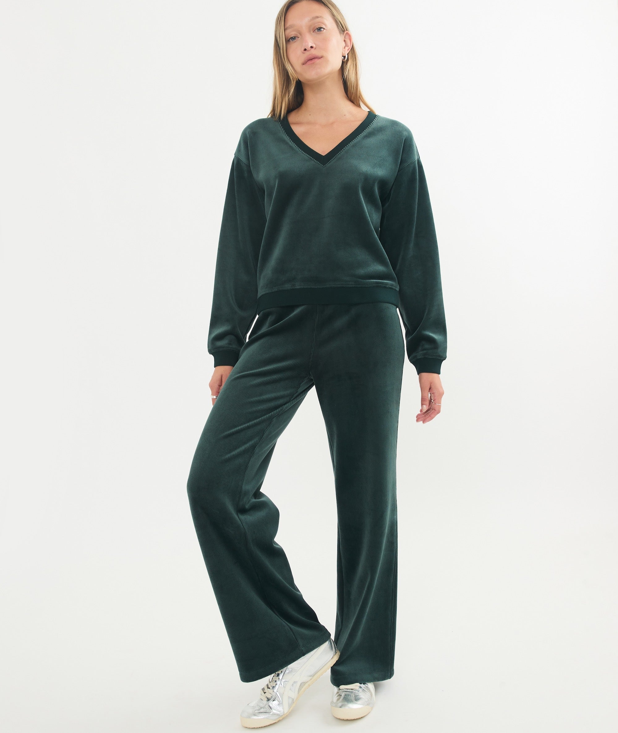 Cord Velour V-Neck Sweatshirt