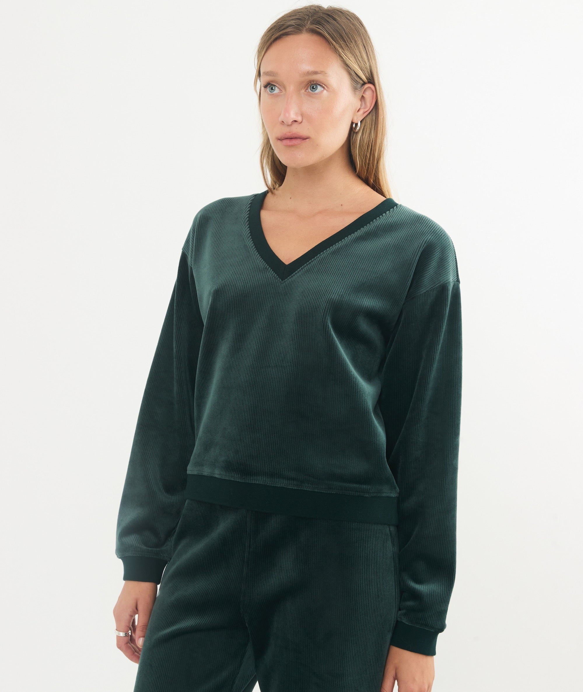 Cord Velour V-Neck Sweatshirt