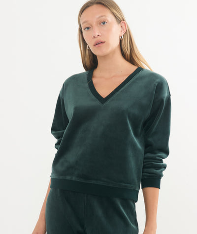 Cord Velour V-Neck Sweatshirt