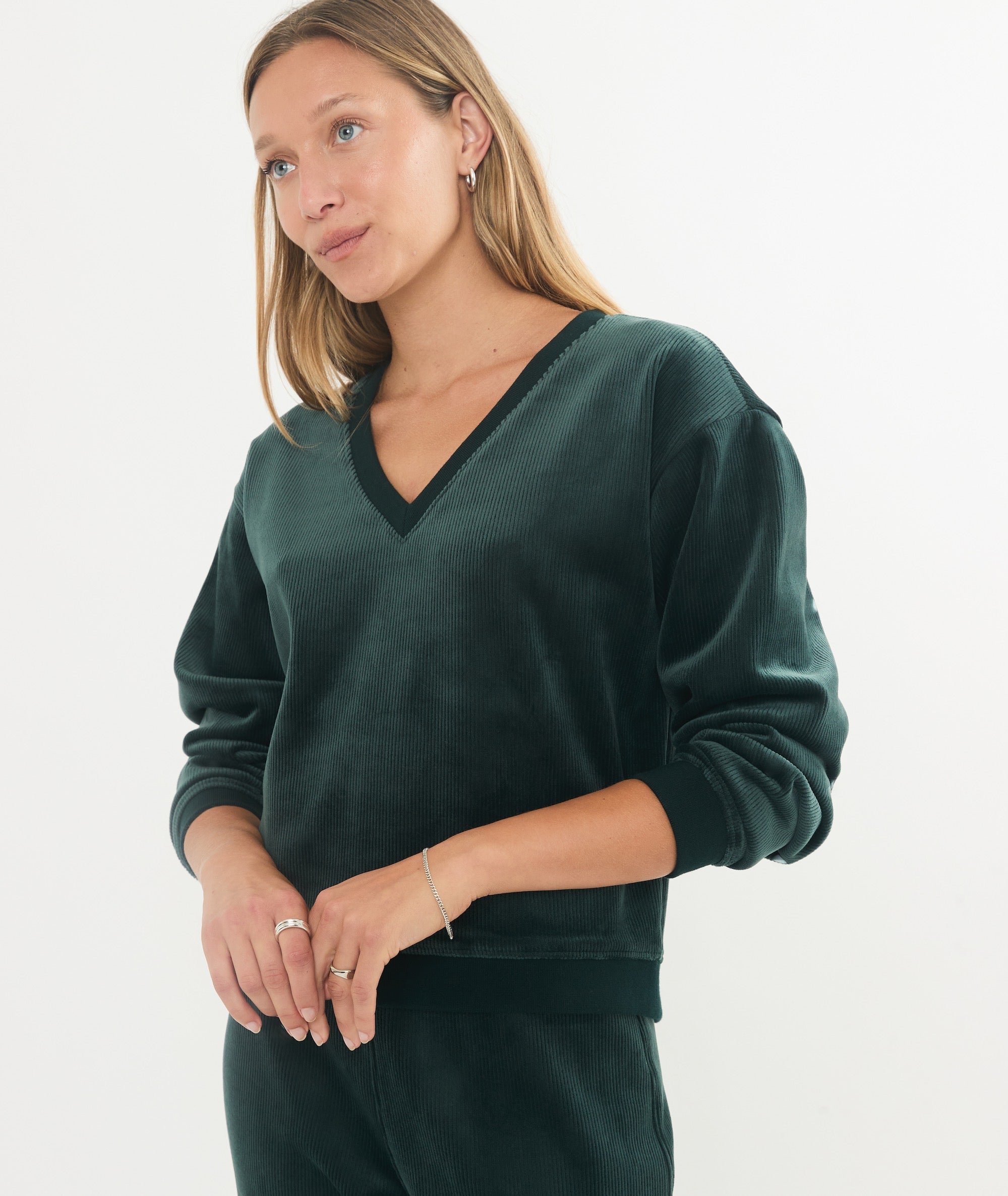 Cord Velour V-Neck Sweatshirt