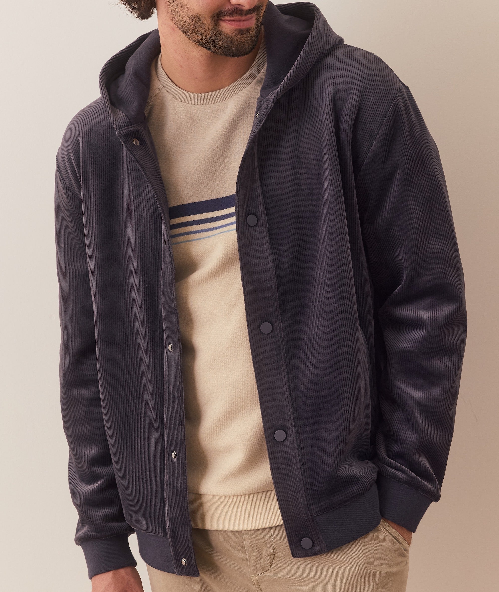 Cord Velour Snap Hoodie