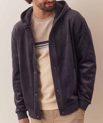 Cord Velour Snap Hoodie