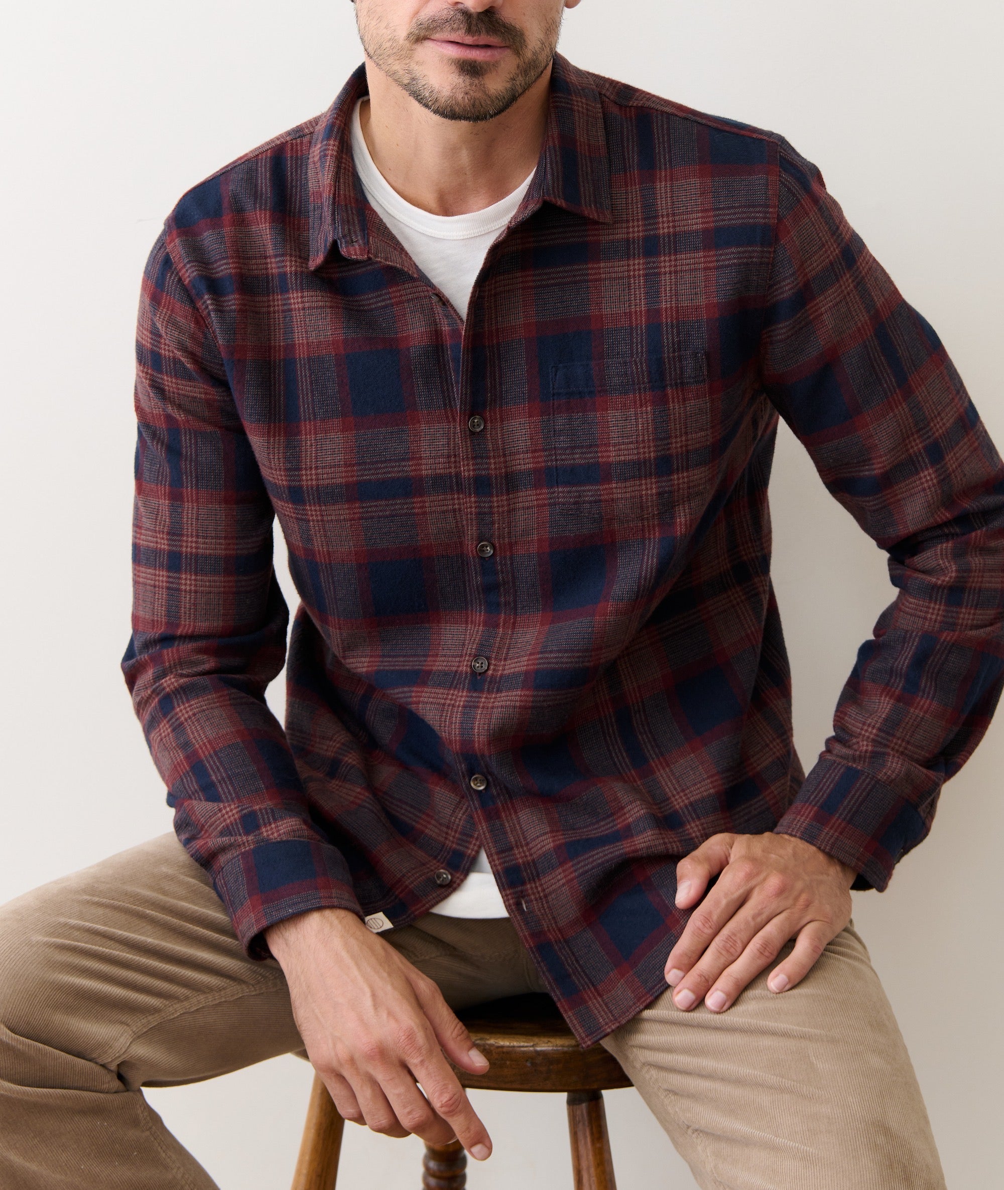 Men's Tahoe Flannel Shirt | Navy/burgundy Plaid | Large by Marine Layer Men's Tahoe Flannel Shirt | Navy/burgundy Plaid | Large by Marine Layer