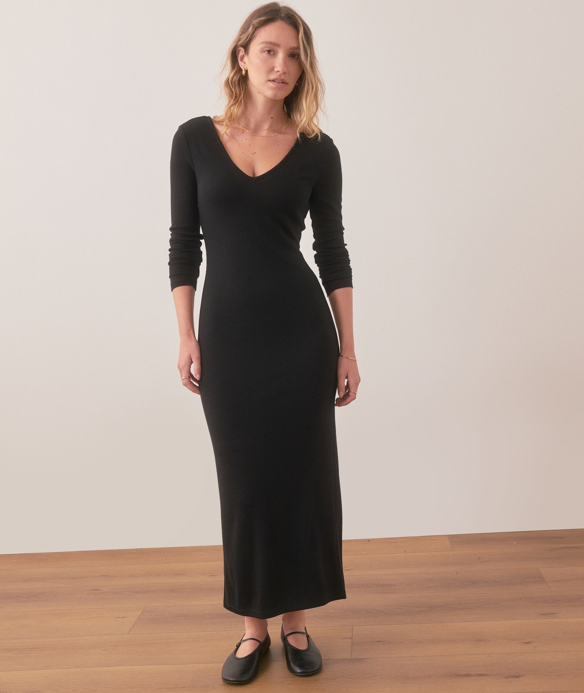 Marine Layer Lexi Rib V-Neck Maxi Dress in Black Extra Large / Black Marine Layer Lexi Rib V-Neck Maxi Dress in Black Extra Large / Black