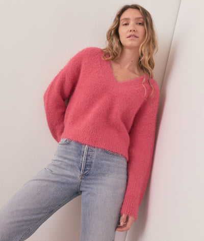 Teddy Eyelash V-Neck Sweater