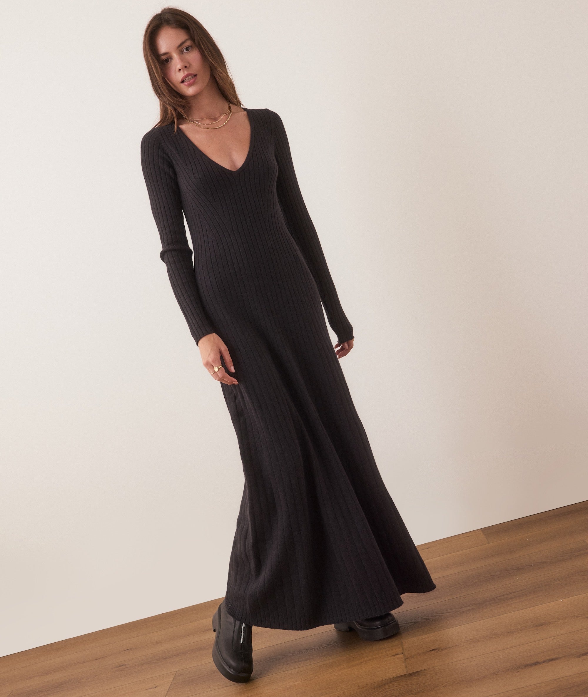Women's Jade Midi Sweater Dress | Black | Large by Marine Layer Women's Jade Midi Sweater Dress | Black | Large by Marine Layer