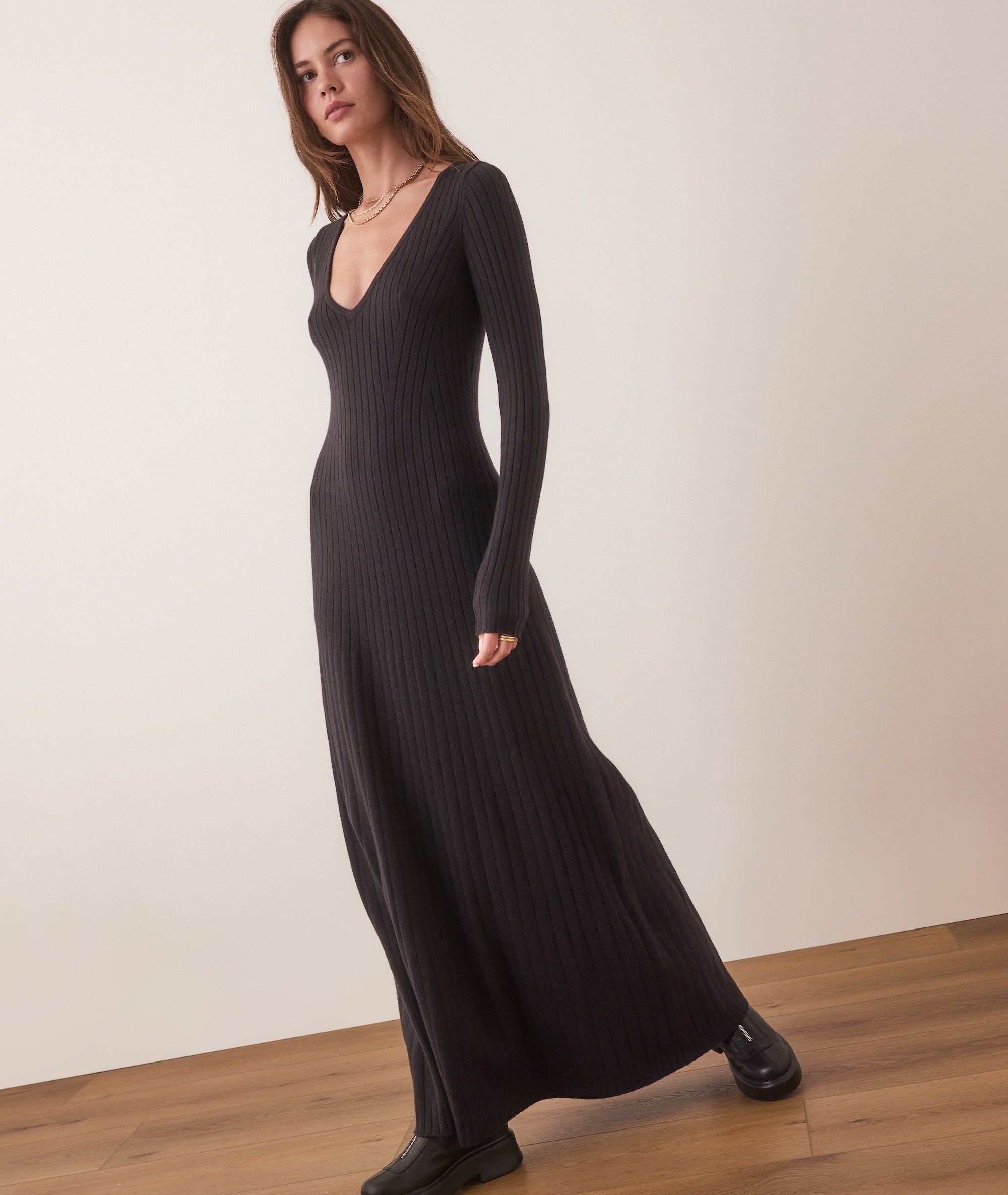 Women's Jade Midi Sweater Dress | Black | Large by Marine Layer Women's Jade Midi Sweater Dress | Black | Large by Marine Layer