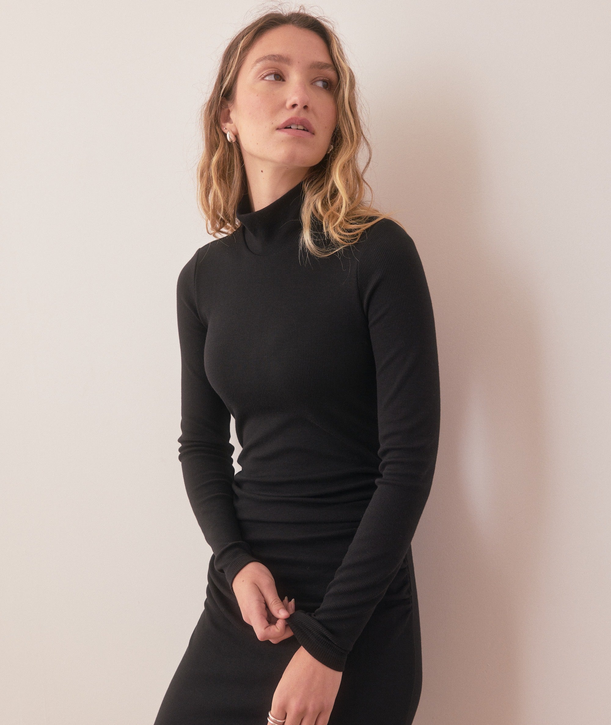 Lexi Rib Ruched Turtleneck Dress Marine Layer Lexi Rib Ruched Turtleneck Dress Marine Layer