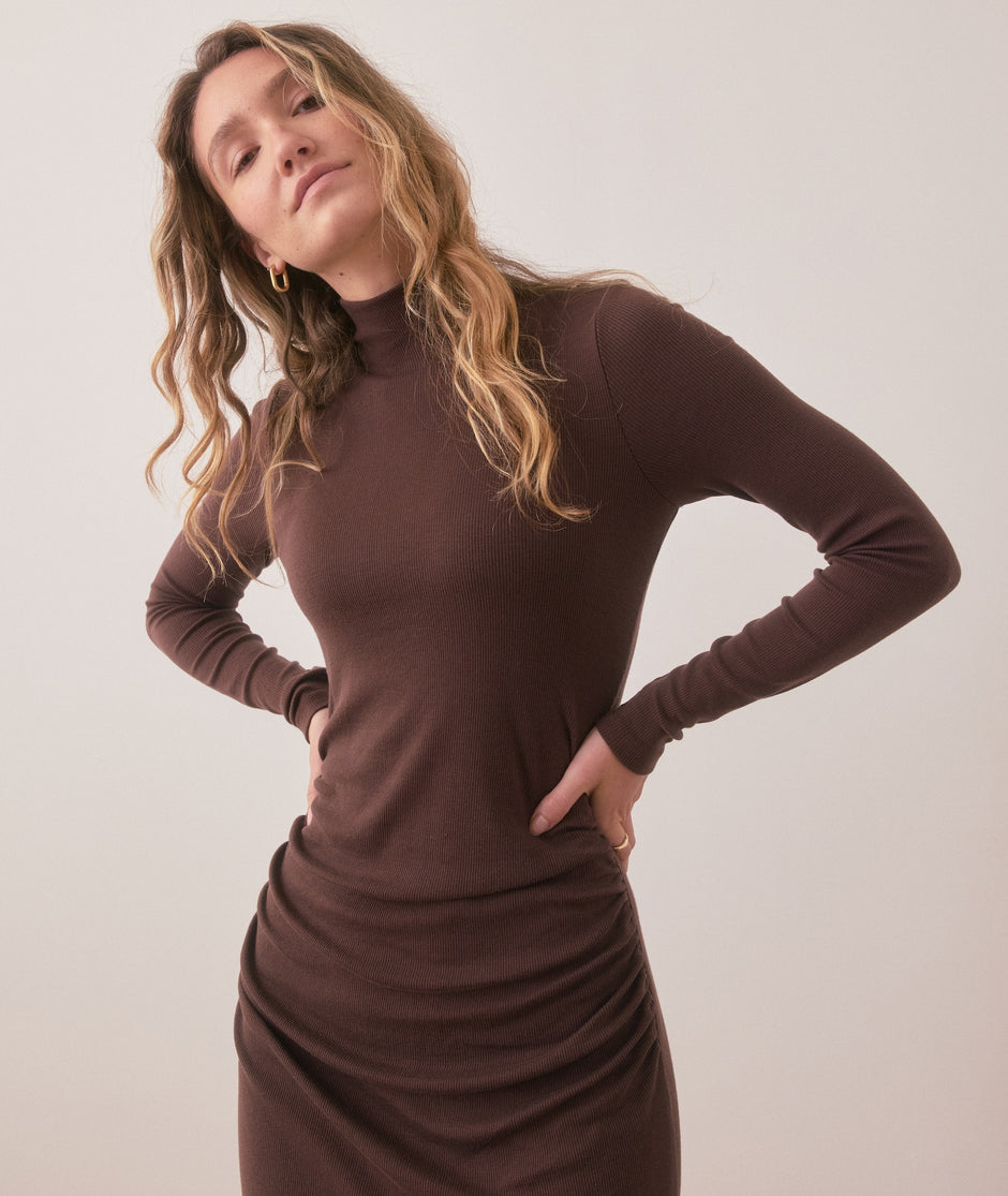 Lexi Rib Ruched Turtleneck Dress
