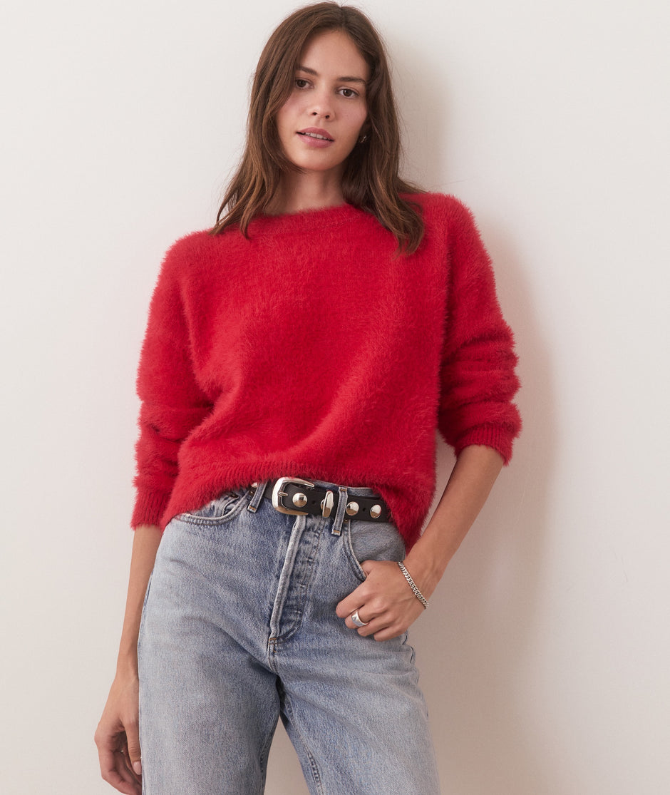 Eyelash Cropped Crewneck Sweater