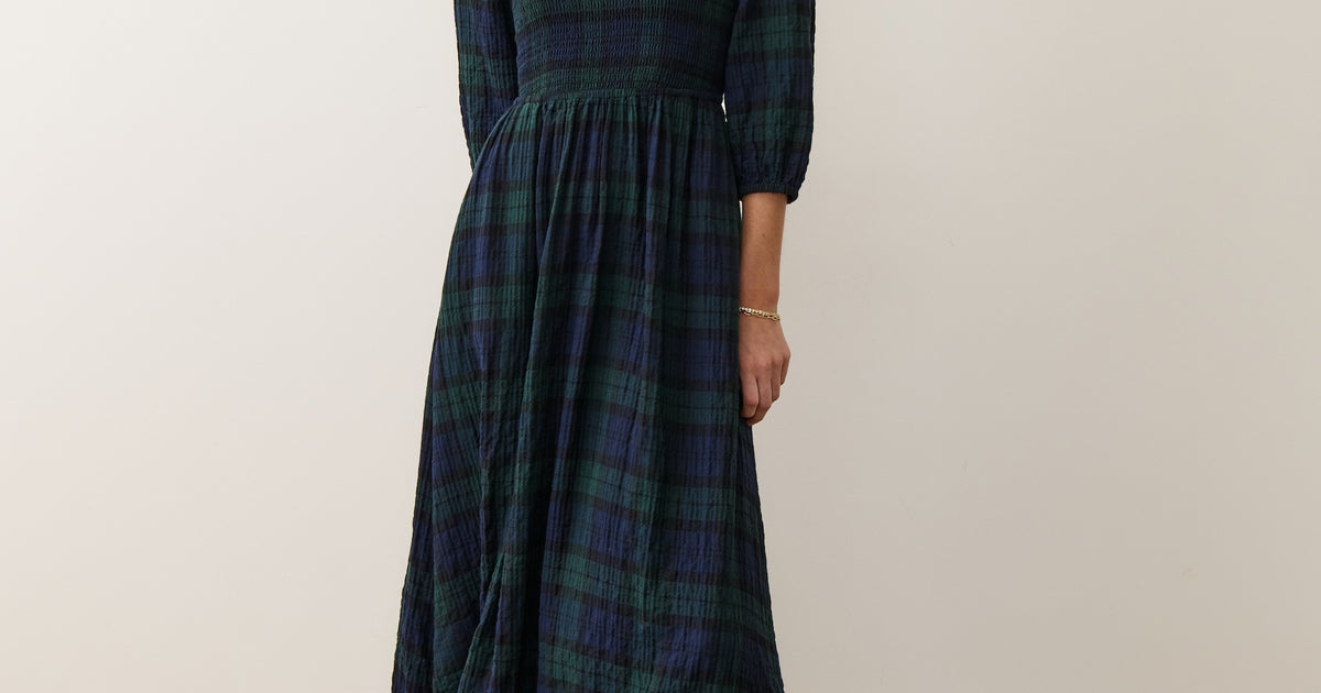 Women's Mari Smocked Dress | Evergreen Plaid | Medium by Marine Layer Women's Mari Smocked Dress | Evergreen Plaid | Medium by Marine Layer