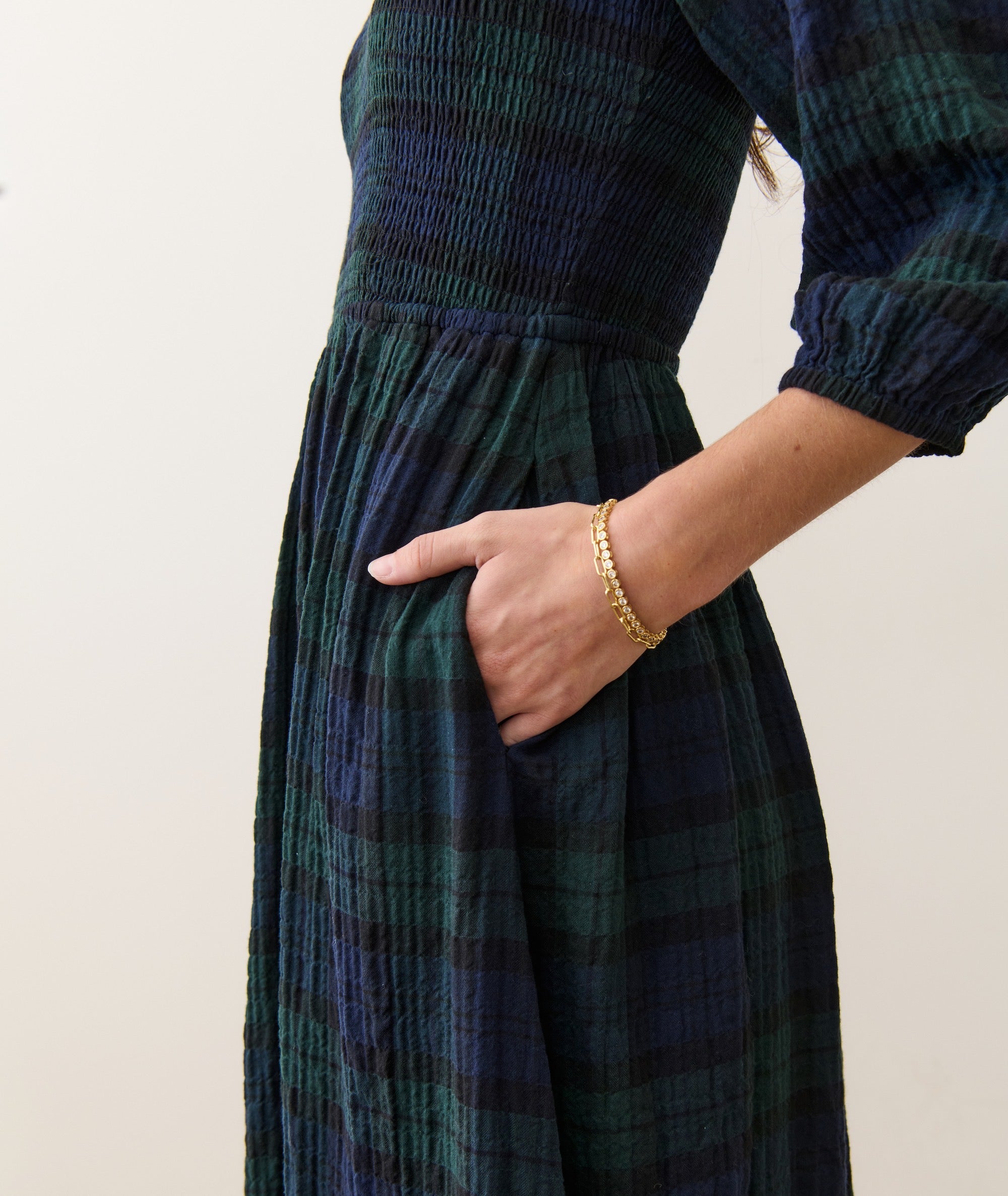 Women's Mari Smocked Dress | Evergreen Plaid | Medium by Marine Layer Women's Mari Smocked Dress | Evergreen Plaid | Medium by Marine Layer