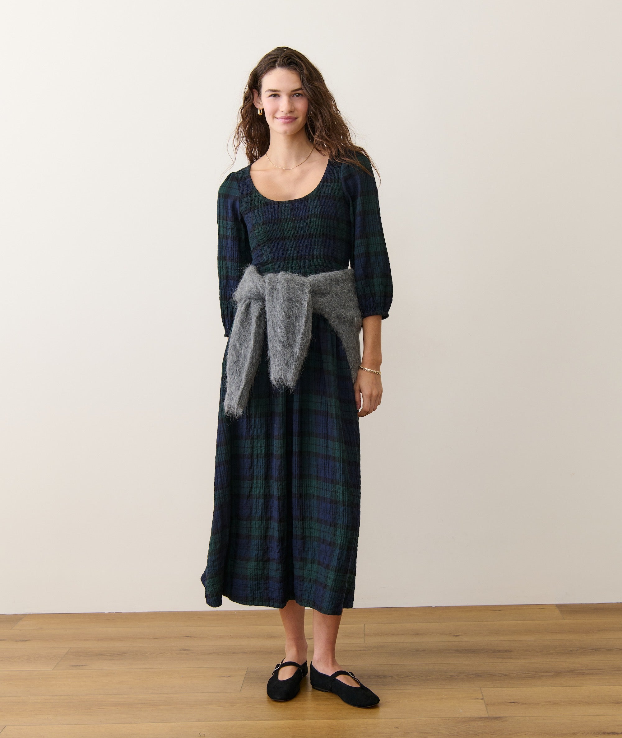 Women's Mari Smocked Dress | Evergreen Plaid | Medium by Marine Layer Women's Mari Smocked Dress | Evergreen Plaid | Medium by Marine Layer