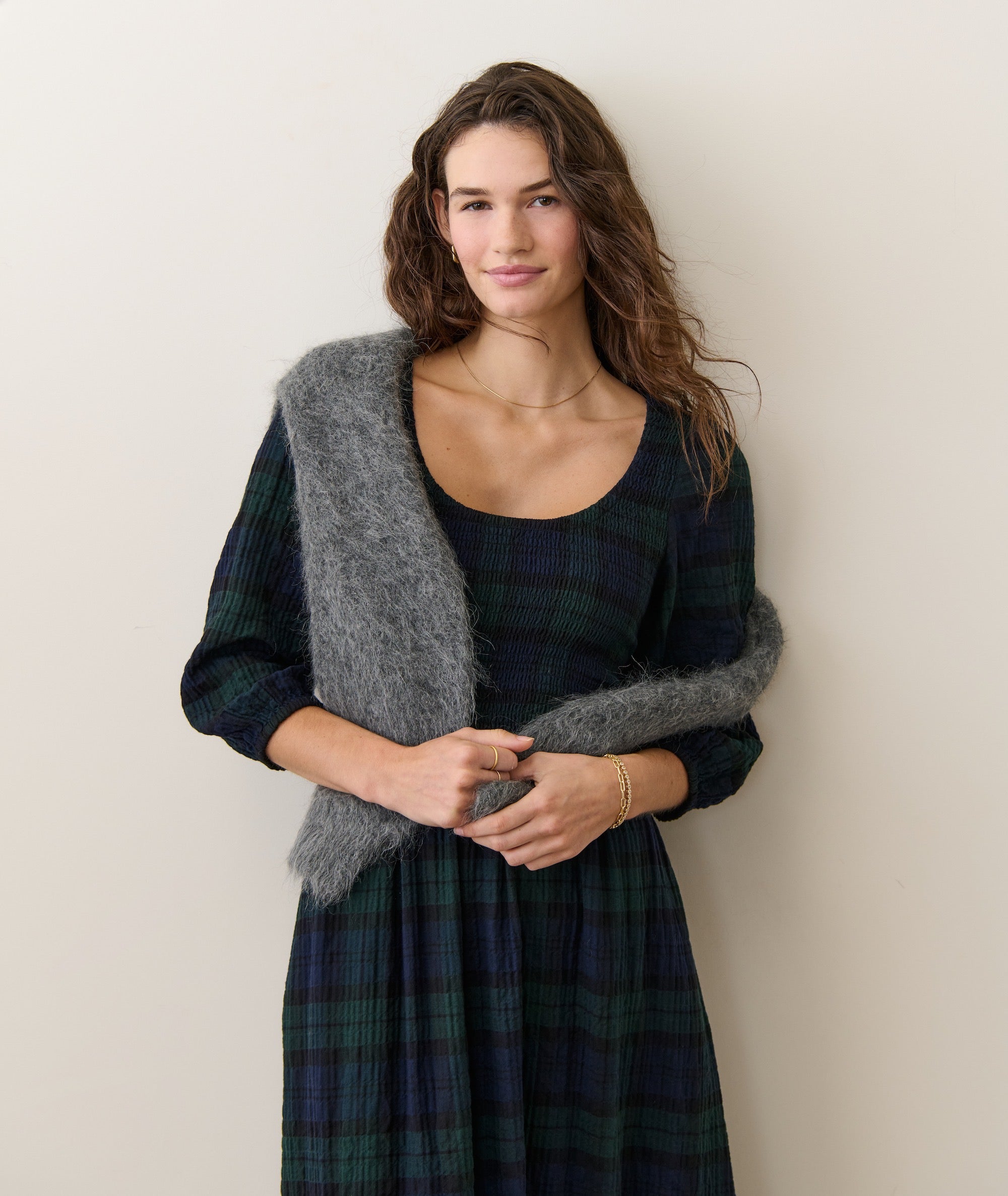 Women's Mari Smocked Dress | Evergreen Plaid | Medium by Marine Layer Women's Mari Smocked Dress | Evergreen Plaid | Medium by Marine Layer