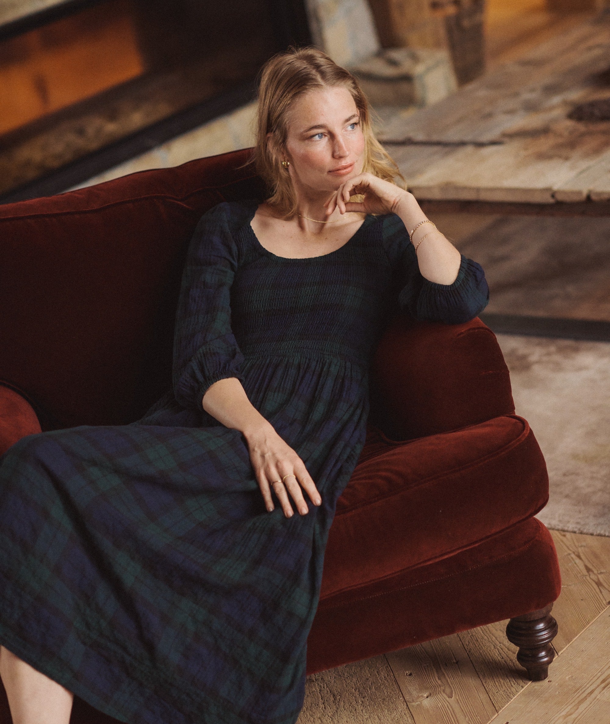 Women's Mari Smocked Dress | Evergreen Plaid Women's Mari Smocked Dress | Evergreen Plaid