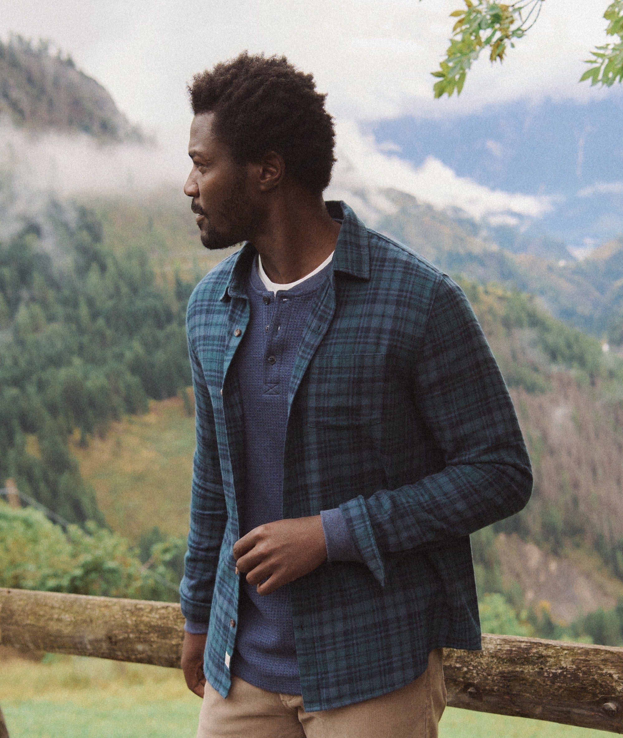 flannel dress shirt Marine Layer Men's Tahoe Flannel Shirt in Green Multi Plaid, Size L, 100% Cotton, Breathable
