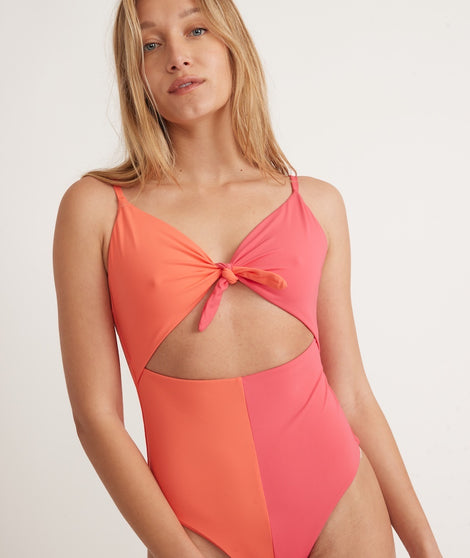 Havana Tie Front One Piece in Azalea/Hot Coral