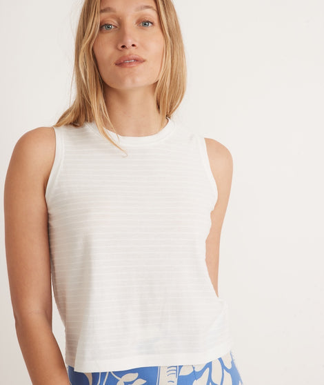 Lydia Textured Stripe Tank in White