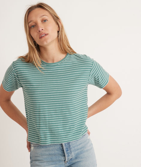 Lydia Textured Stripe Top in Deep Sea