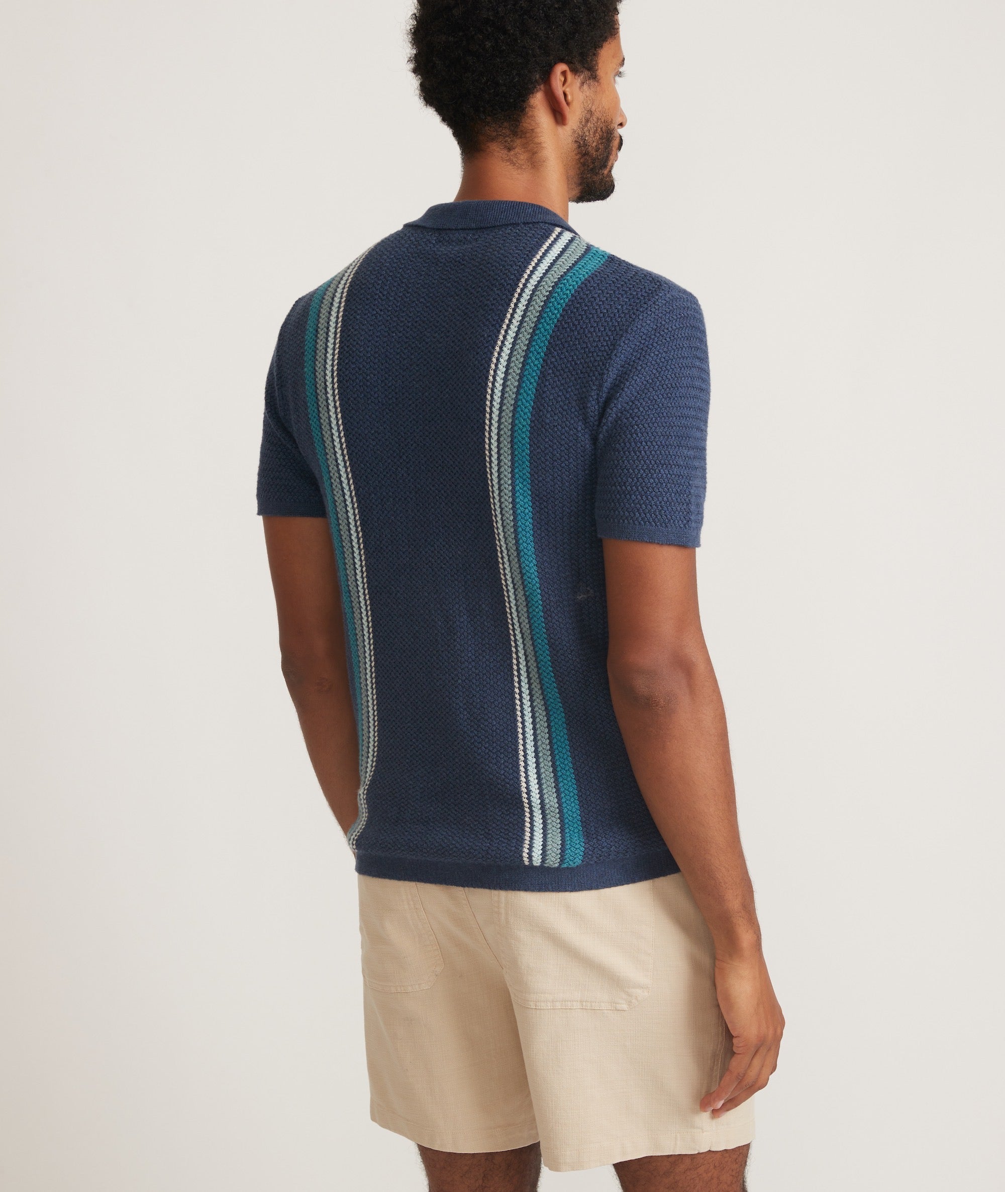 Blue and White Stripe Knit Conrad Shorts main image 1