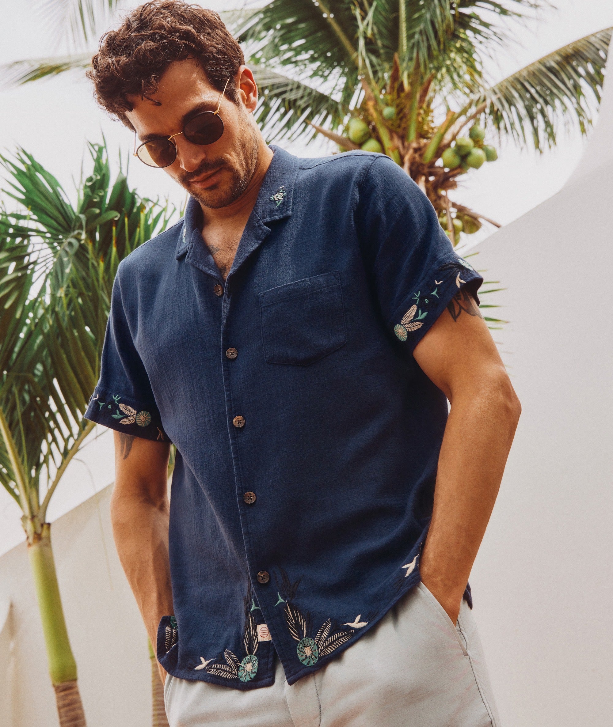 Embroidered button down shirt top