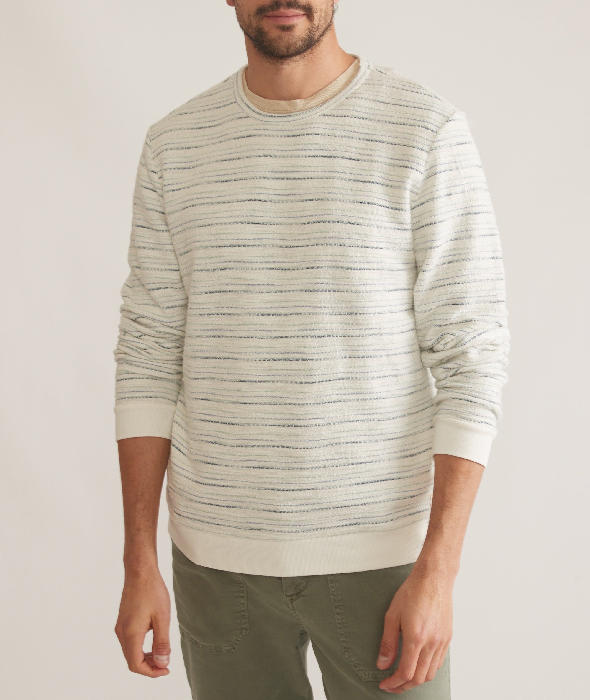 Stripe textured deals crewneck sweater