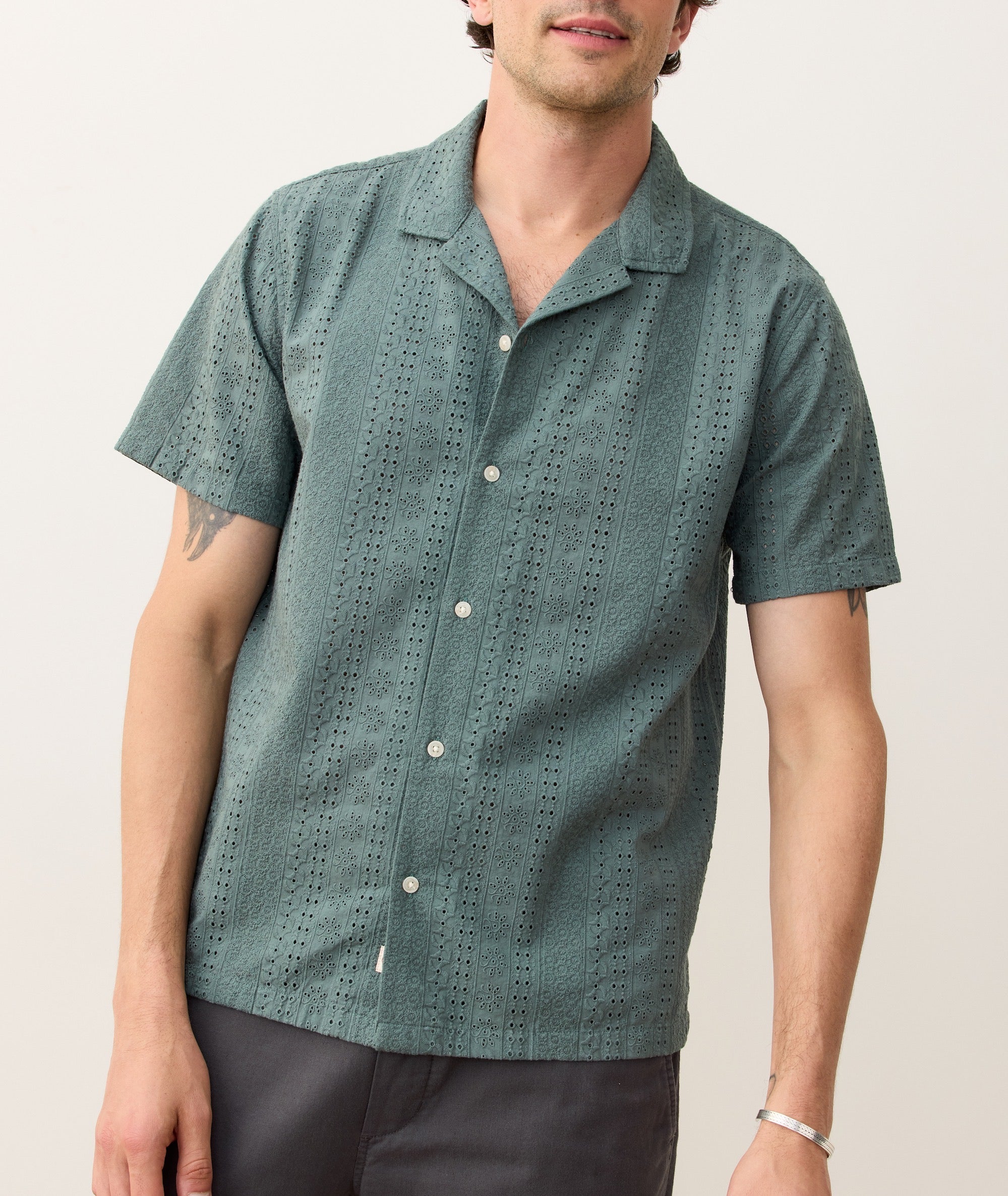 eyelet dress shirt Embroidered Eyelet Short Sleeve Shirt