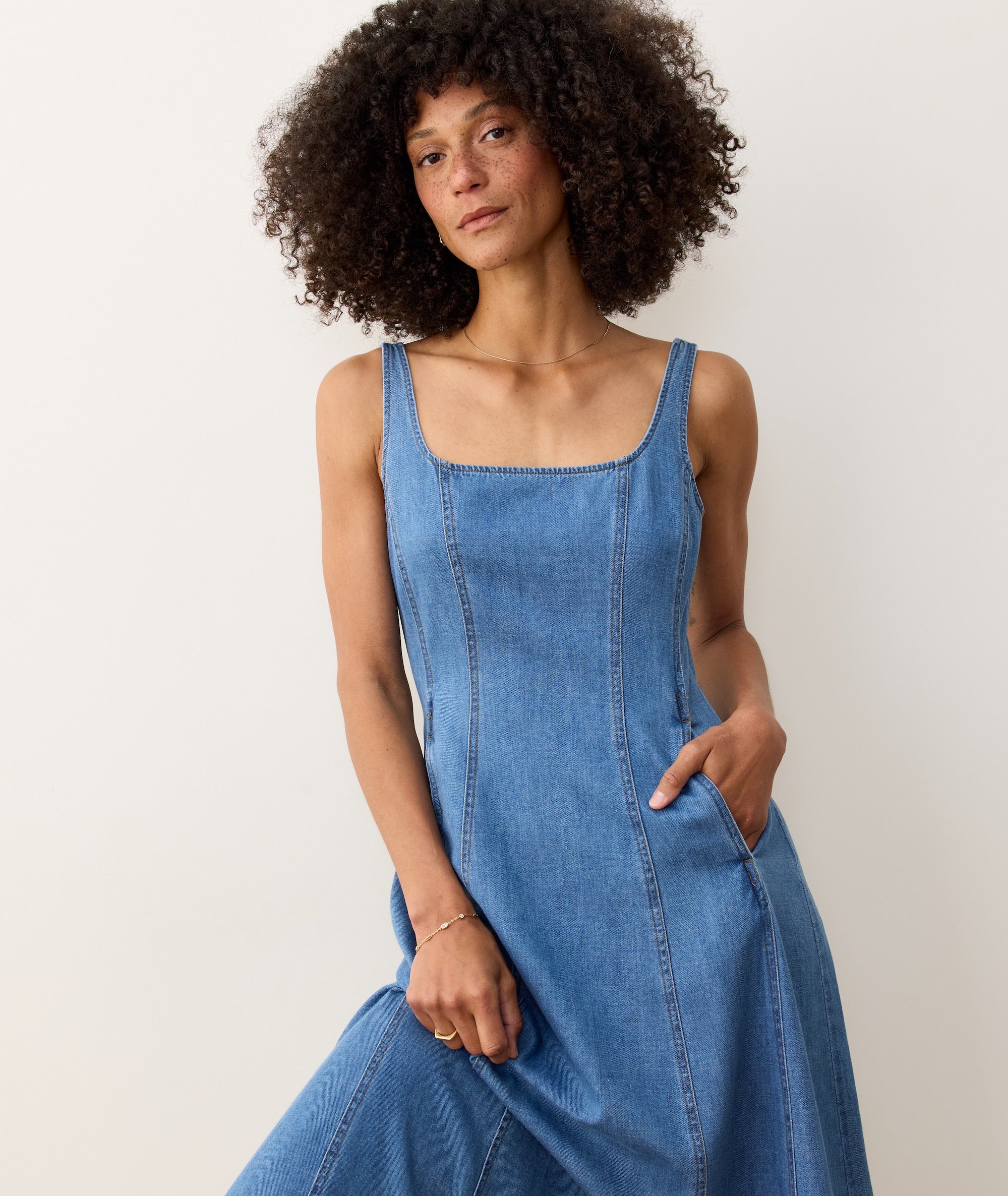 Marine Layer Women's Denim Midi Dress - Blue - Casual Dresses Marine Layer Women's Denim Midi Dress - Blue - Casual Dresses