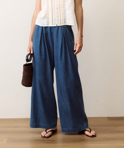 Allison Pleated Wide Leg Denim Trouser