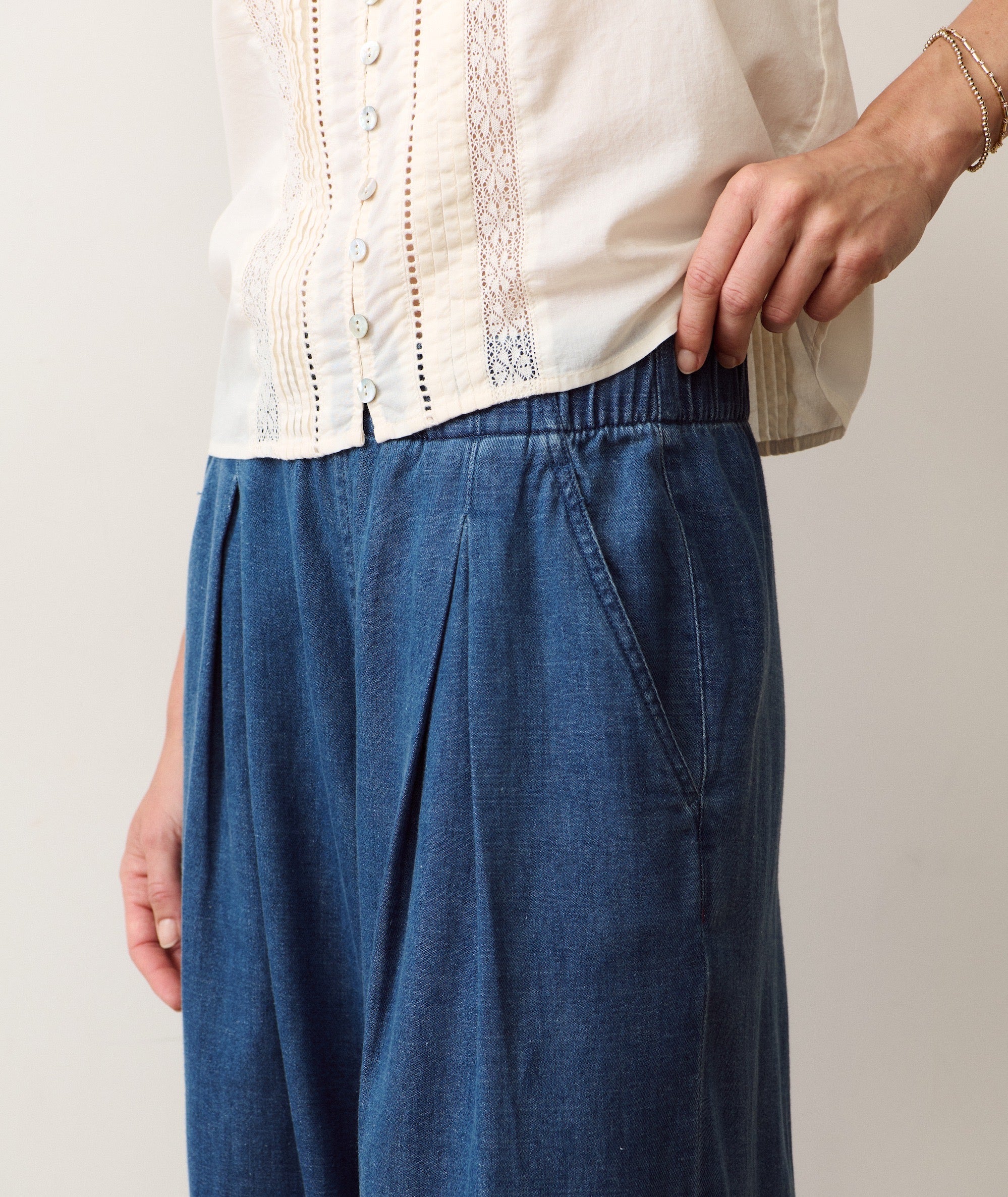 Allison Pleated Wide Leg Denim Trouser
