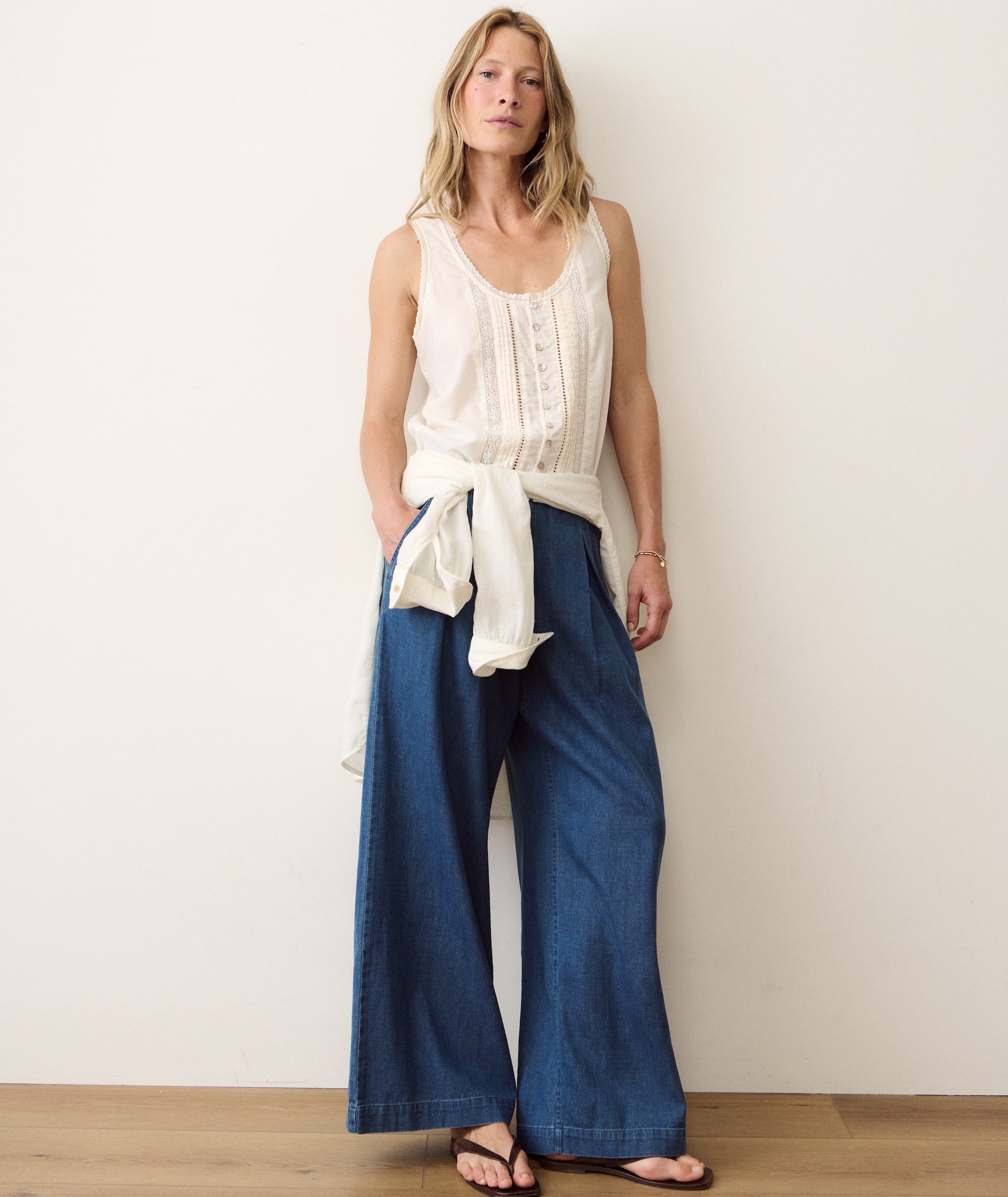 Allison Pleated Wide Leg Denim Trouser